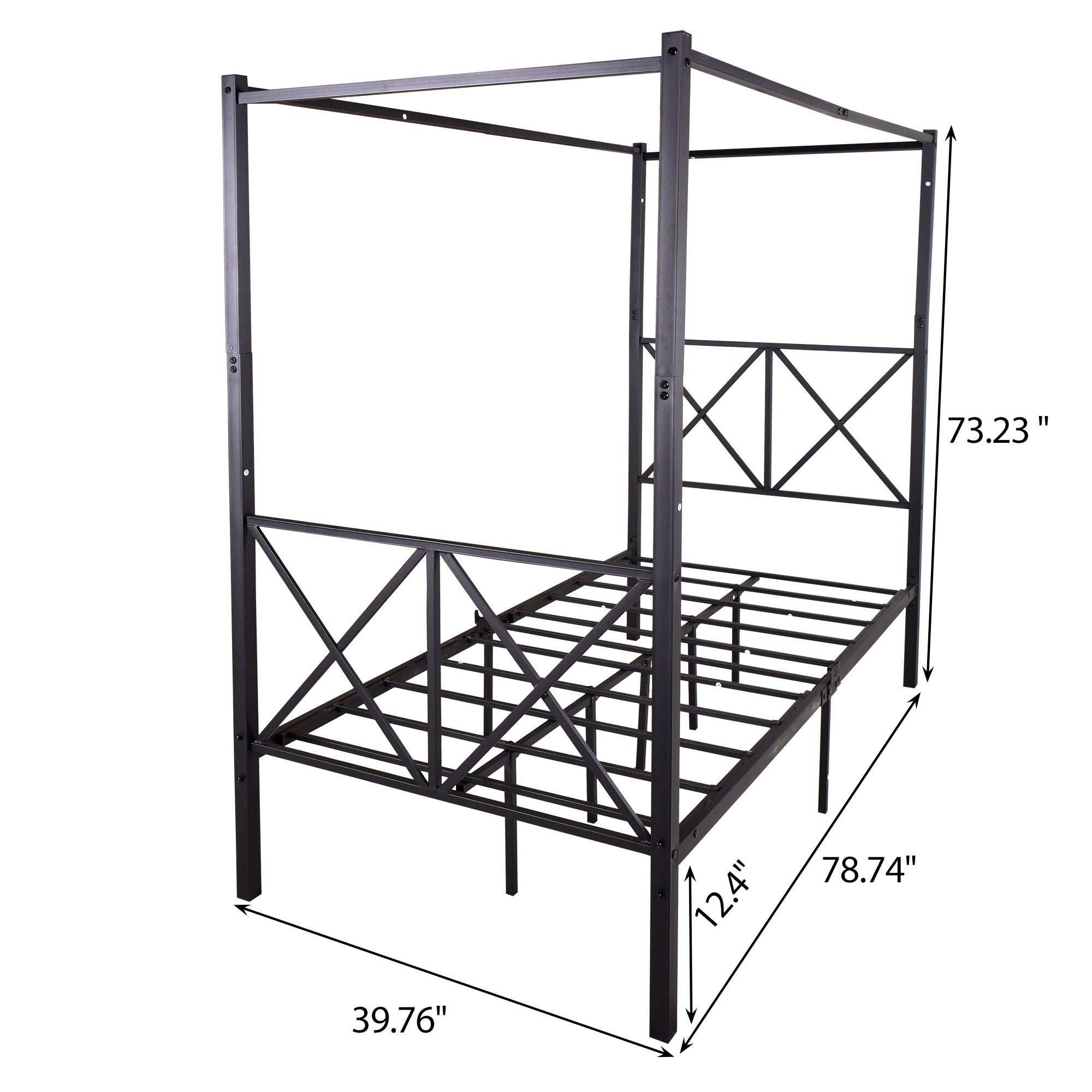 Metal Canopy Bed Frame Platform with X Shaped , Twin Black