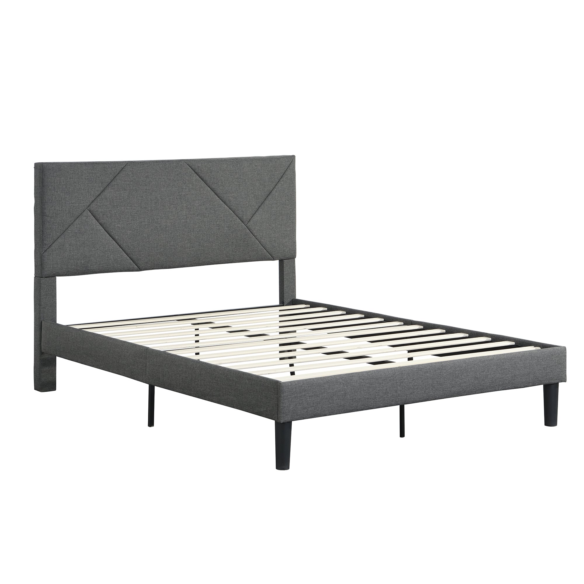 Queen Size Upholstered Platform Bed Frame with Headboard, Strong Wood –  Texas Mattress Outlet