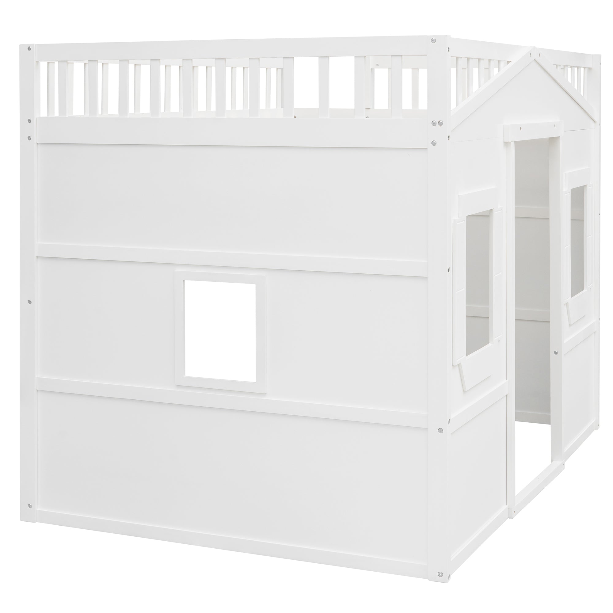 Full Size House Loft Bed With Ladder-White