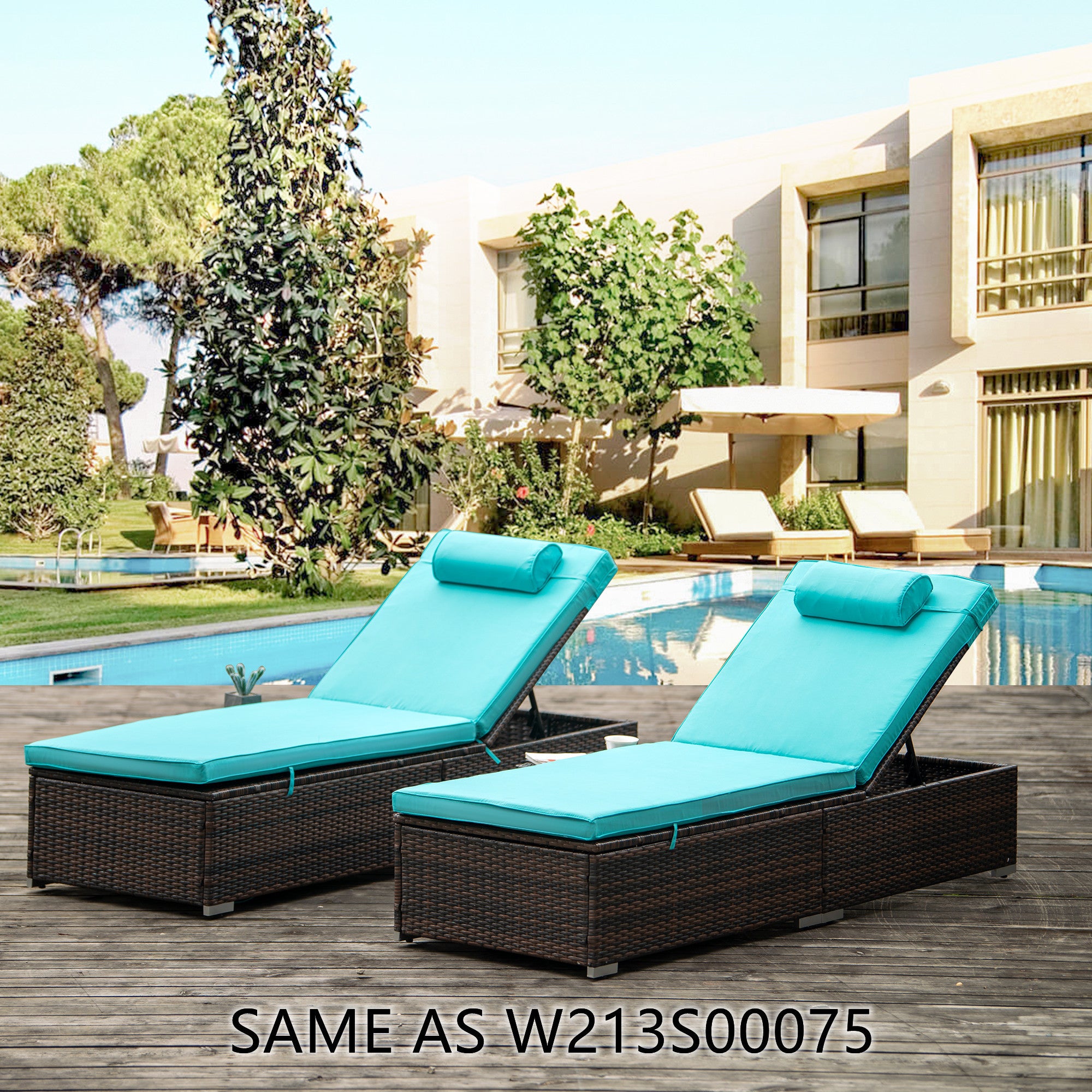 SAME AS W213S00075: Outdoor PE Wicker Chaise Lounge - 2 Piece patio lounge chair; chase longue; lazy boy recliner;outdoor lounge chairs set of 2;beach chairs; recliner chair with side table