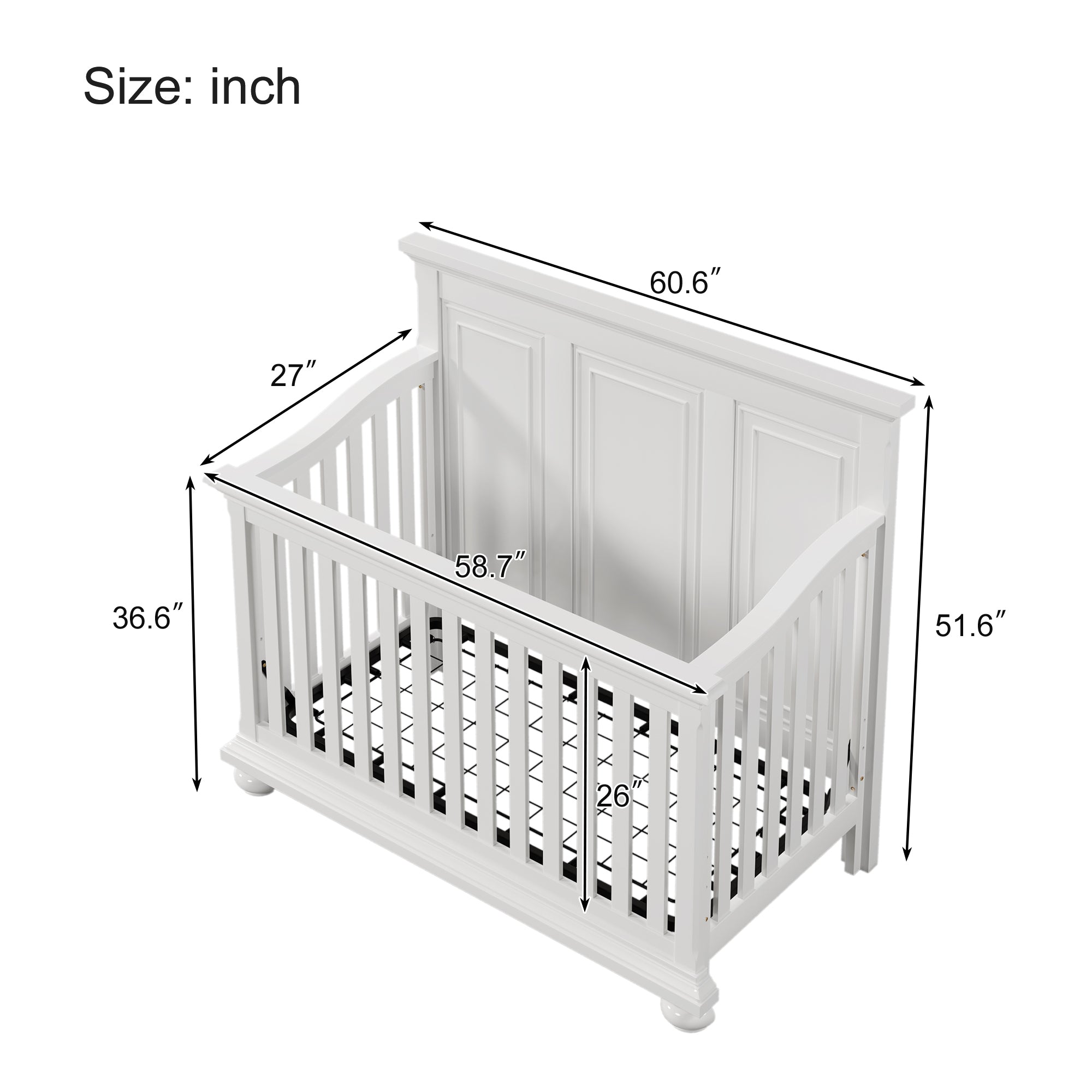 Traditional Farmhouse Style 4-in-1 Full Size Convertible Baby Crib - Converts to Toddler Bed, Daybed and Full-Size Bed, White