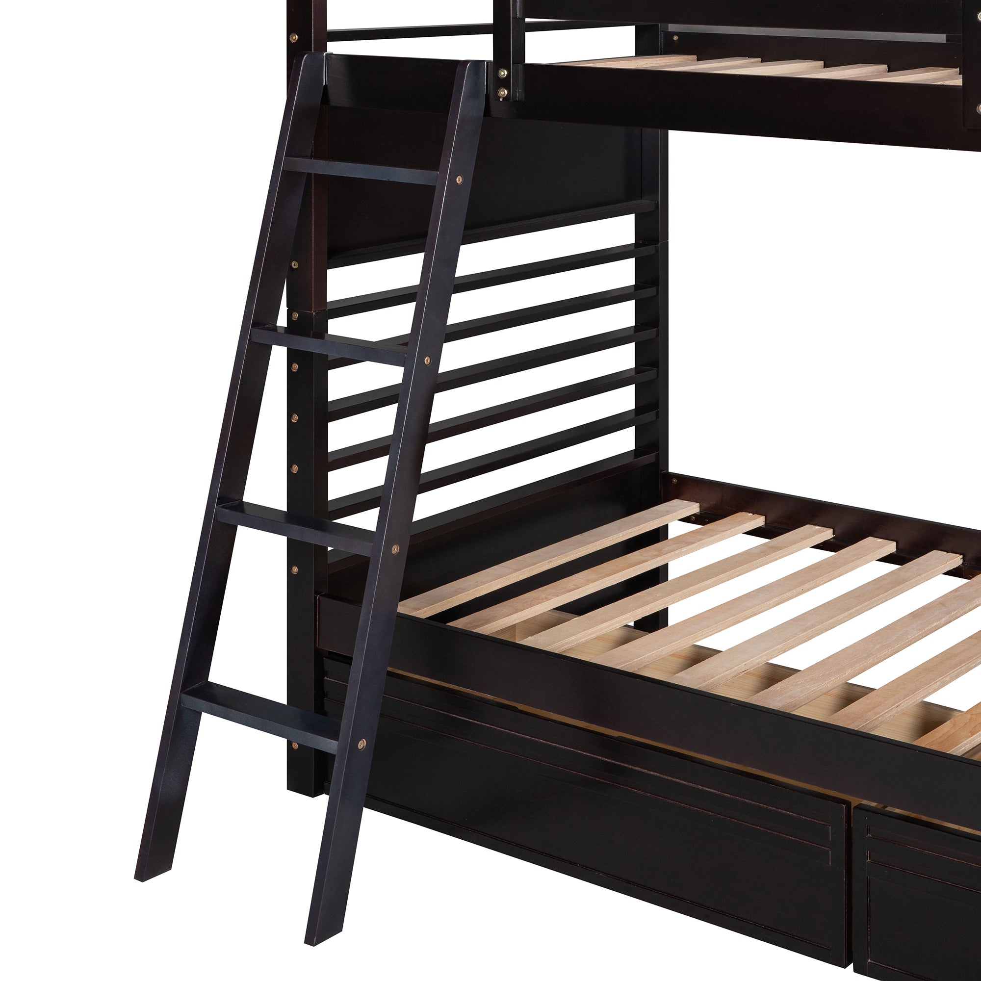 Twin over Twin Wood Bunk Bed with Two Drawers - Espresso·