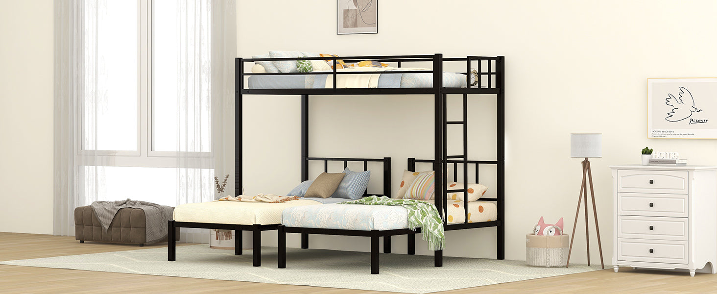 Twin over Twin & Twin Bunk Beds for 3, Twin XL over Twin & Twin Bunk Bed Metal Triple Bunk Bed, Black (Pre-sale date: June 10th)