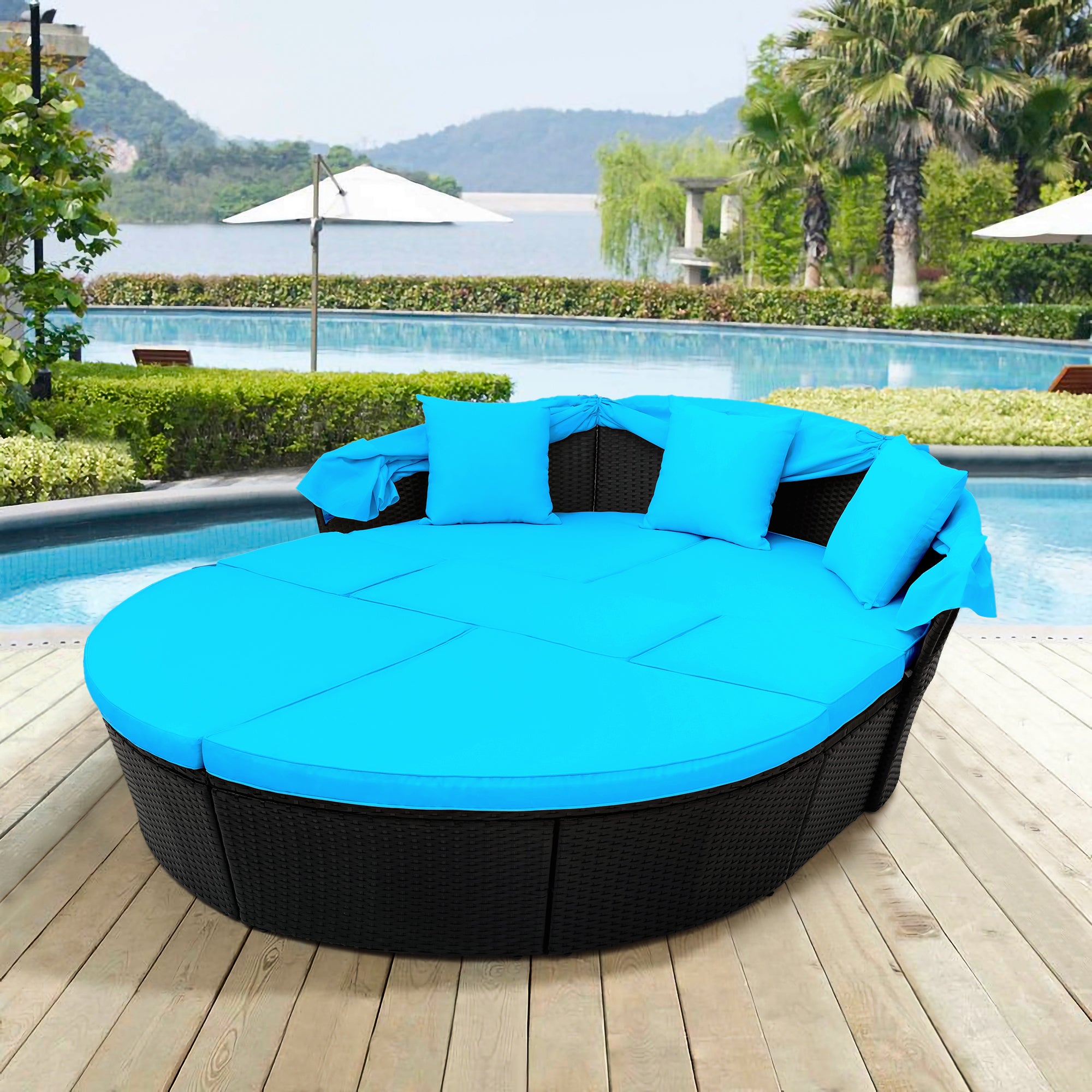 Costway outdoor patio sofa furniture round retractable canopy daybed black wicker online rattan