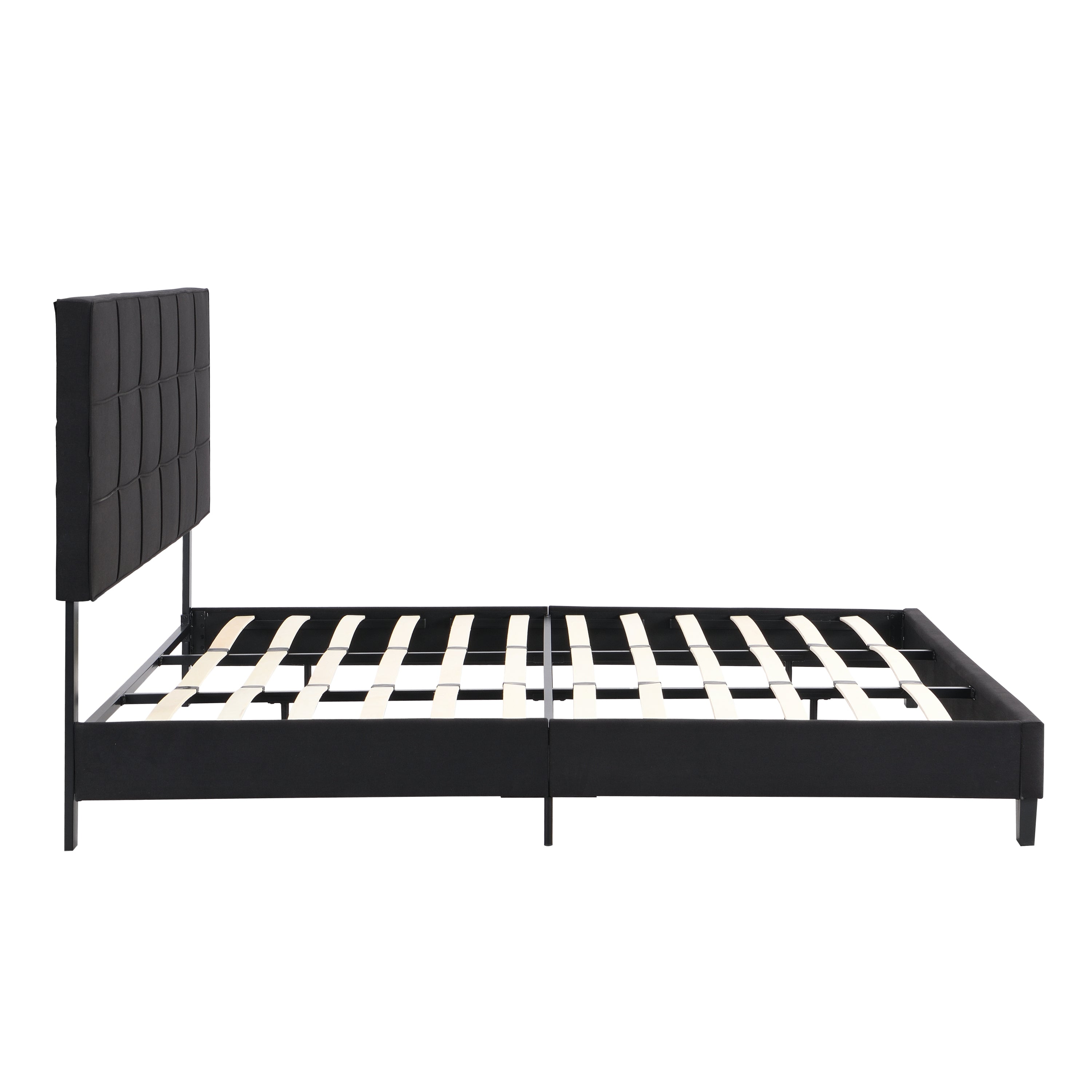 King Size Upholstered Platform Bed Frame with  Linen Fabric Headboard, No Box Spring Needed, Wood Slat Support, Easy Assembly, BLACK