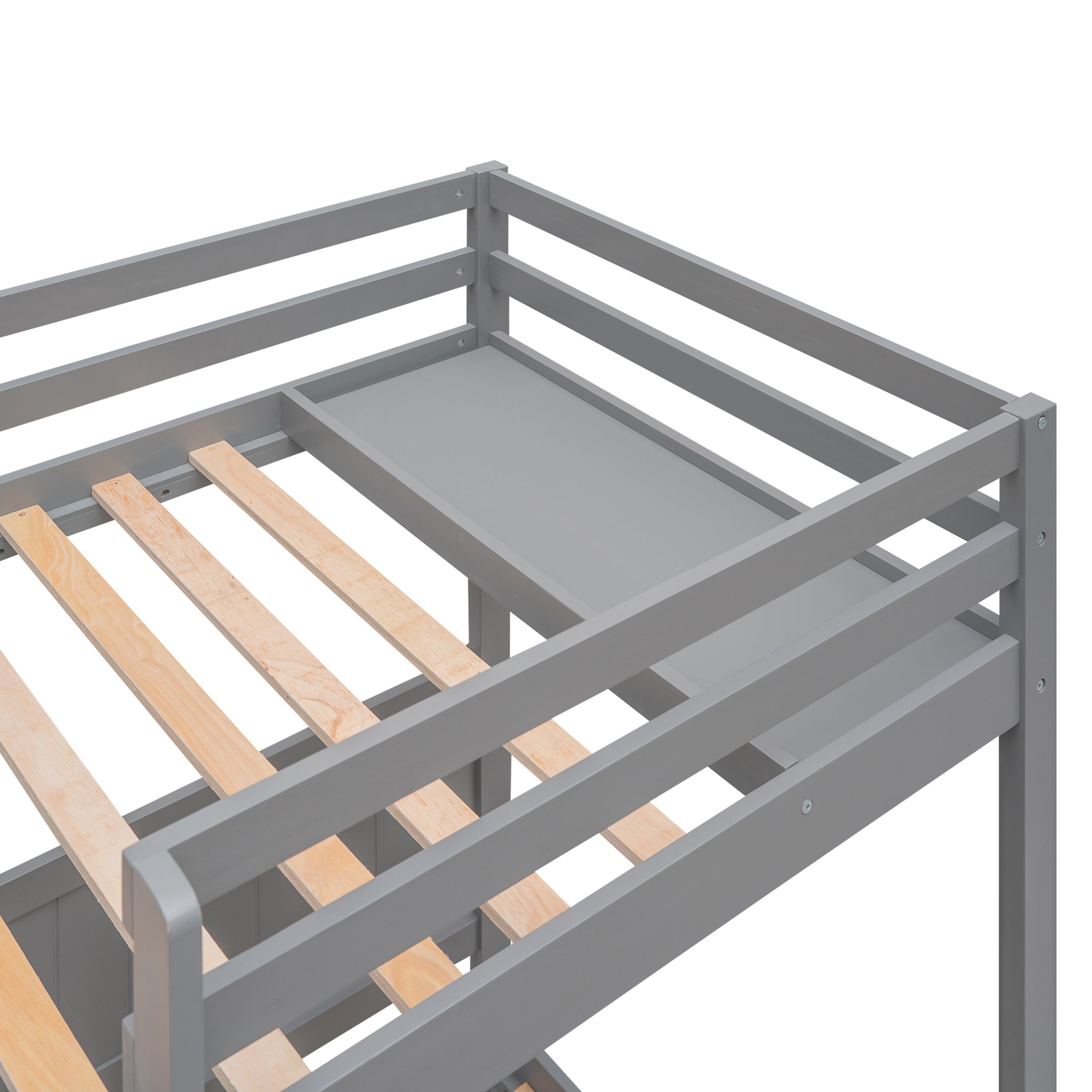 Twin XL over Twin&Twin Bunk Bed with Built-in Four Shelves and Ladder,Gray