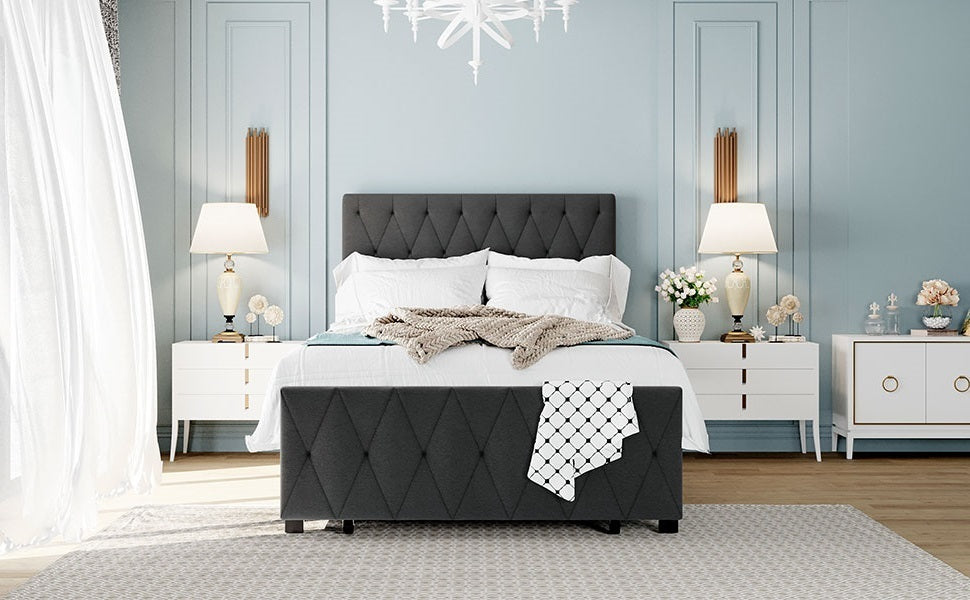 Twin Size Storage Bed Metal Platform Bed with a Big Drawer - Gray