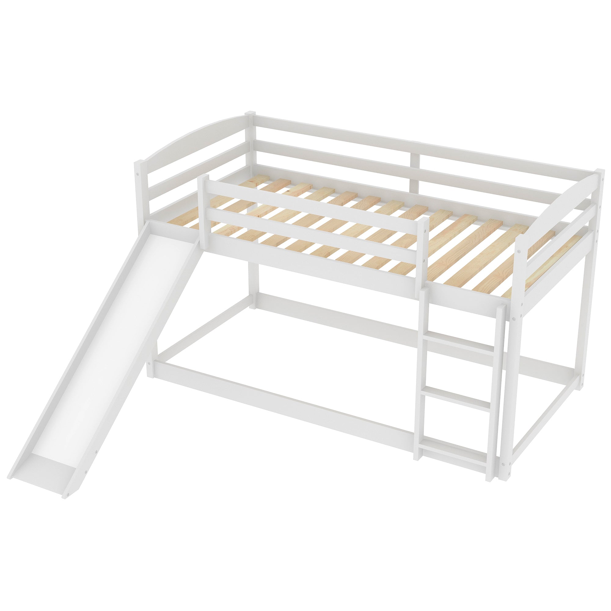 Twin over Twin Bunk Bed with Convertible Slide and Ladder , White(Old SKU:WF281725AAK)