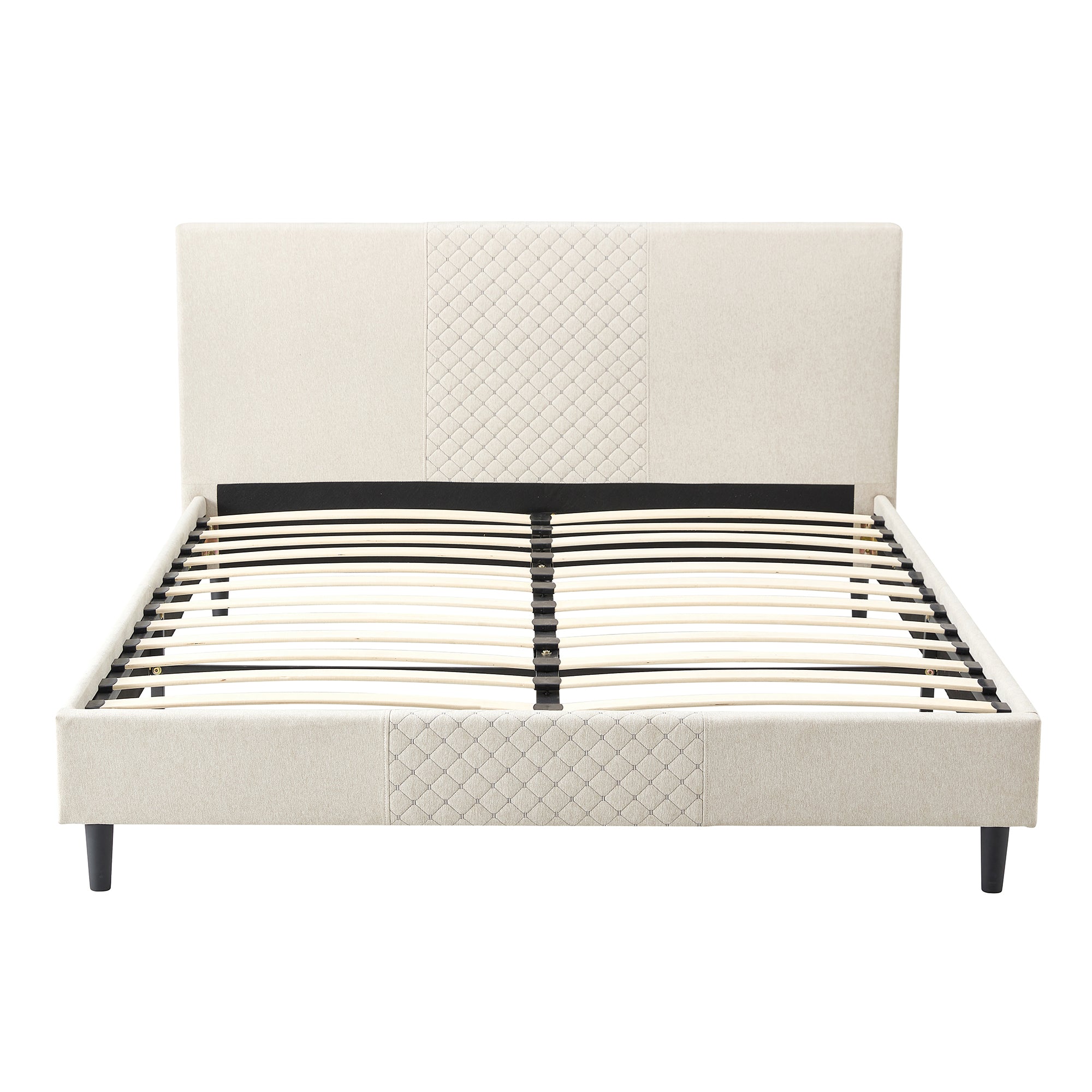 Queen Bed Frame/Velvet Upholstered Bed Frame with Diamond grid Channel Tufted Headboard/Strong Wooden Slats/Platform Bed Frame/Mattress Foundation/Box Spring Optional/Easy Assembly/Beige