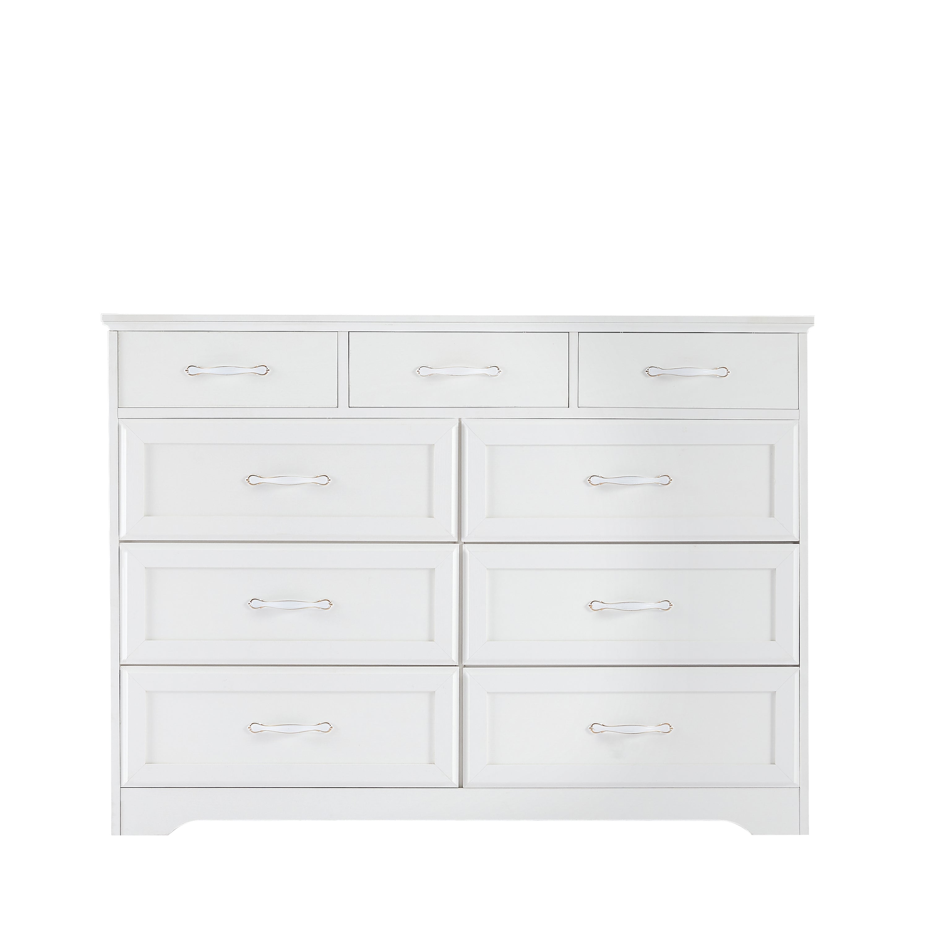 Bedroom dresser, 9 drawer long dresser with antique handles, wood chest of drawers for kids room, living room, entry and hallway, White, 47.2''W x 15.8''D x 34.6''H.