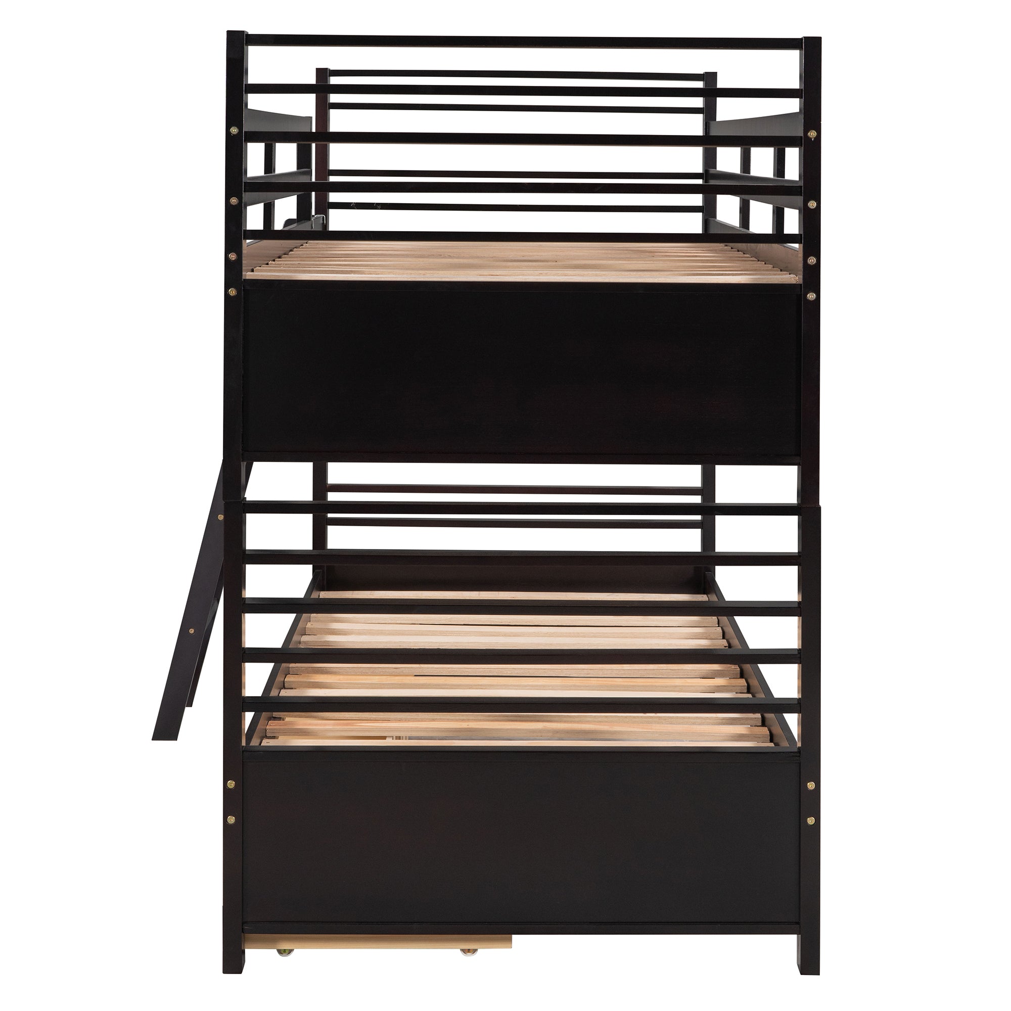 Twin over Twin Wood Bunk Bed with Two Drawers - Espresso·