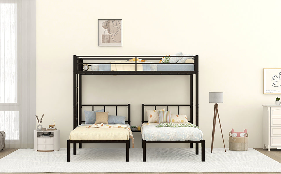 Twin over Twin & Twin Bunk Beds for 3, Twin XL over Twin & Twin Bunk Bed Metal Triple Bunk Bed, Black (Pre-sale date: June 10th)