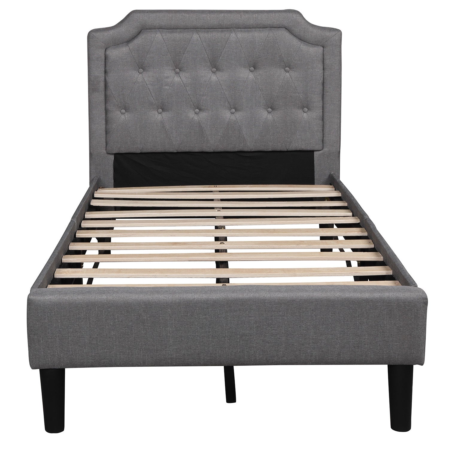 Upholstered Scalloped Linen Platform Bed, Twin Size,  Gray (Previous SKU:WF192432AAE. There is a slight difference in dimension)