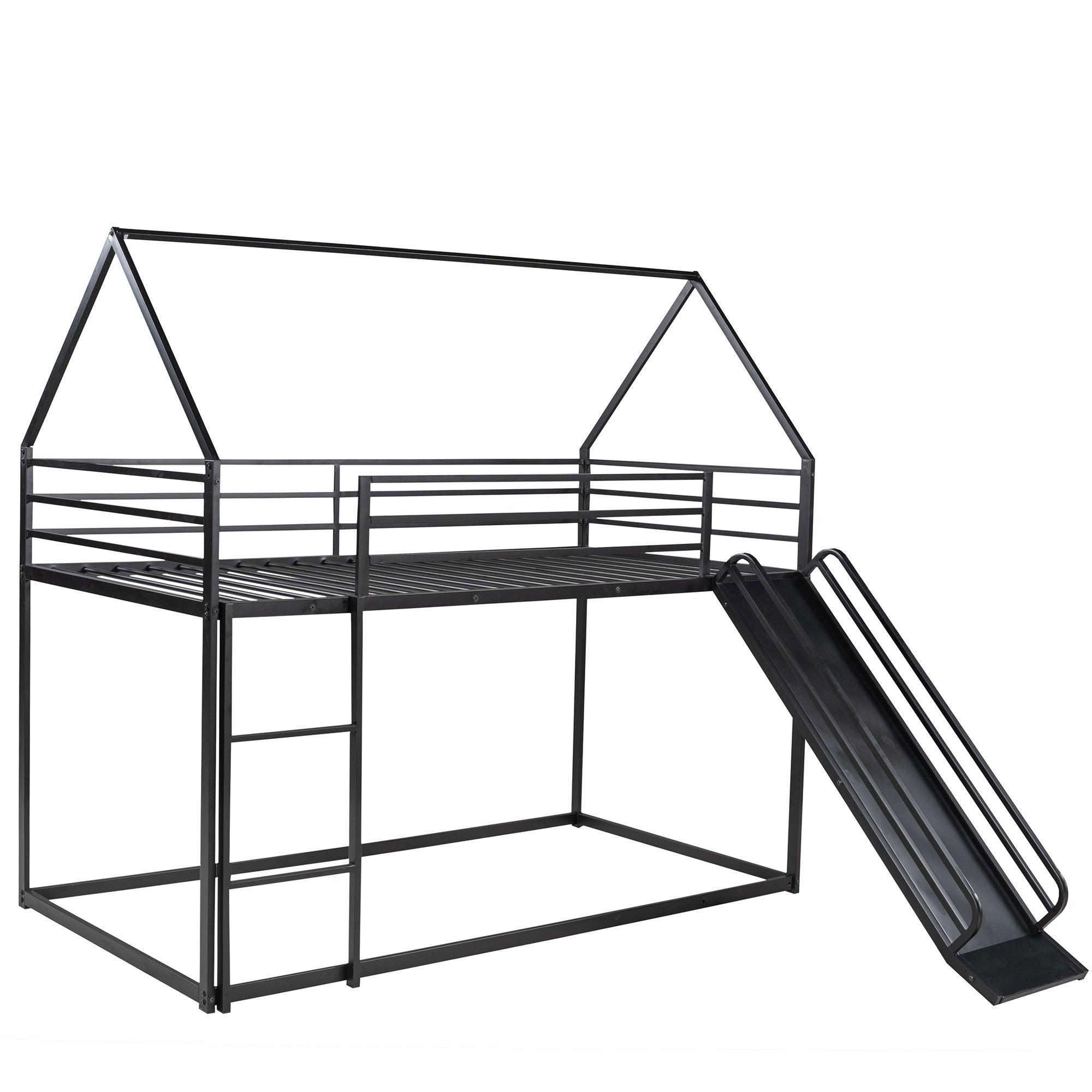 Twin over Twin House Bunk Bed with Ladder and Slide,Black