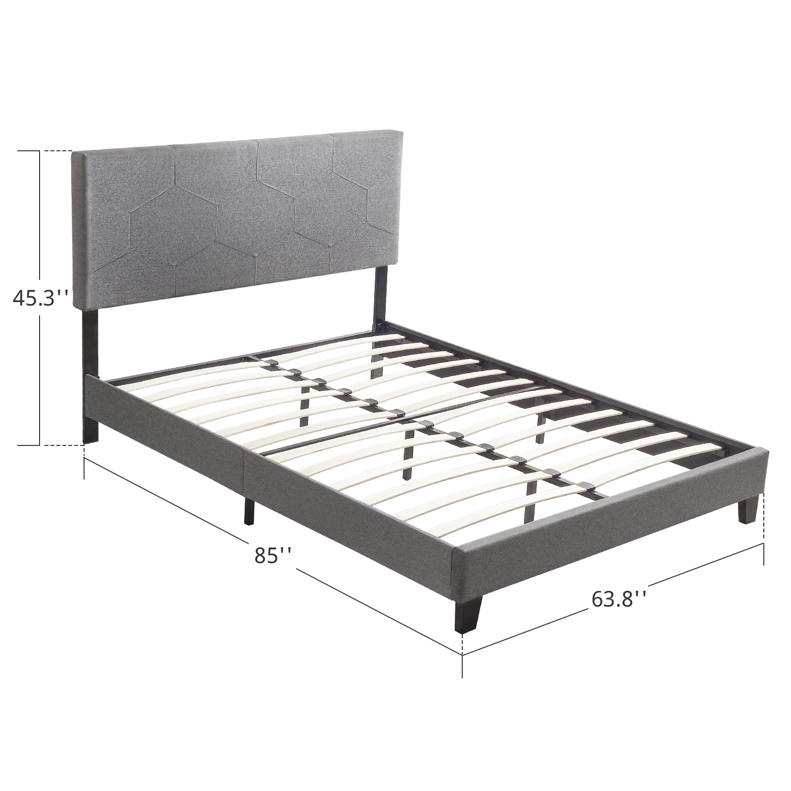 Queen Size Upholstered Platform Bed Frame ,Wood Slat Support, Easy Assembly,Grey