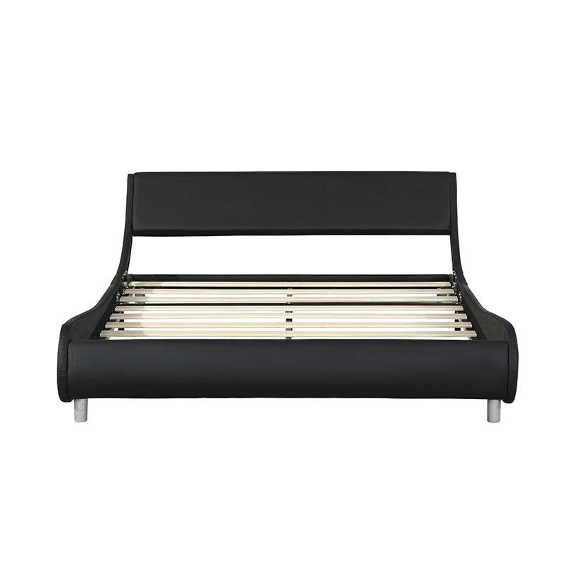 Faux Leather Upholstered Platform Bed Frame, Curve Design, Wood Slat Support, No Box Spring Needed, Easy Assemble, Queen Size, Black