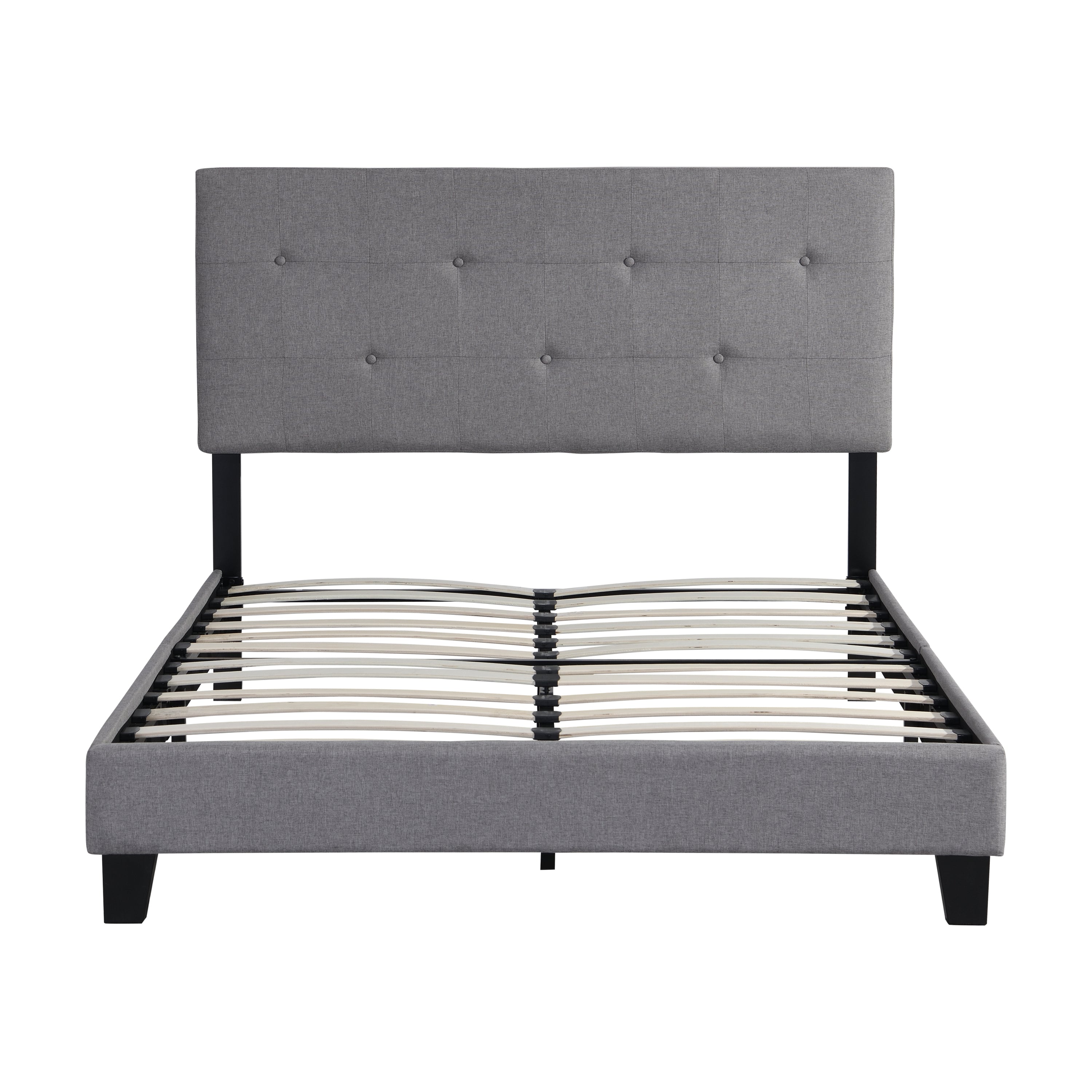 Queen Size Upholstered Platform Bed with Tufted Headboard, Box Spring Needed - Grey