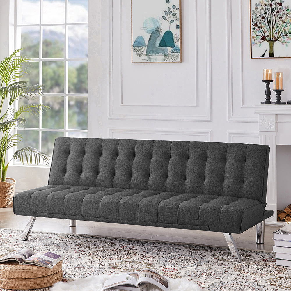 Futon Sofa Bed, Upholstered Convertible Folding Sleeper Recliner for Living Room