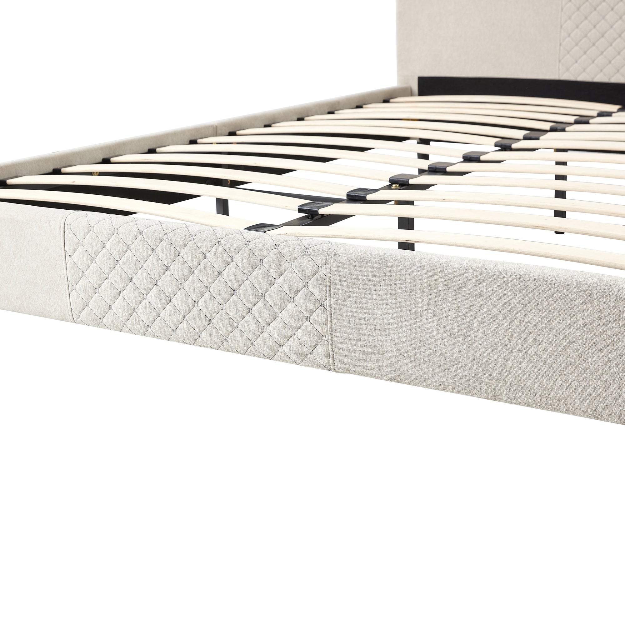 Queen Bed Frame/Velvet Upholstered Bed Frame with Diamond grid Channel Tufted Headboard/Strong Wooden Slats/Platform Bed Frame/Mattress Foundation/Box Spring Optional/Easy Assembly/Beige