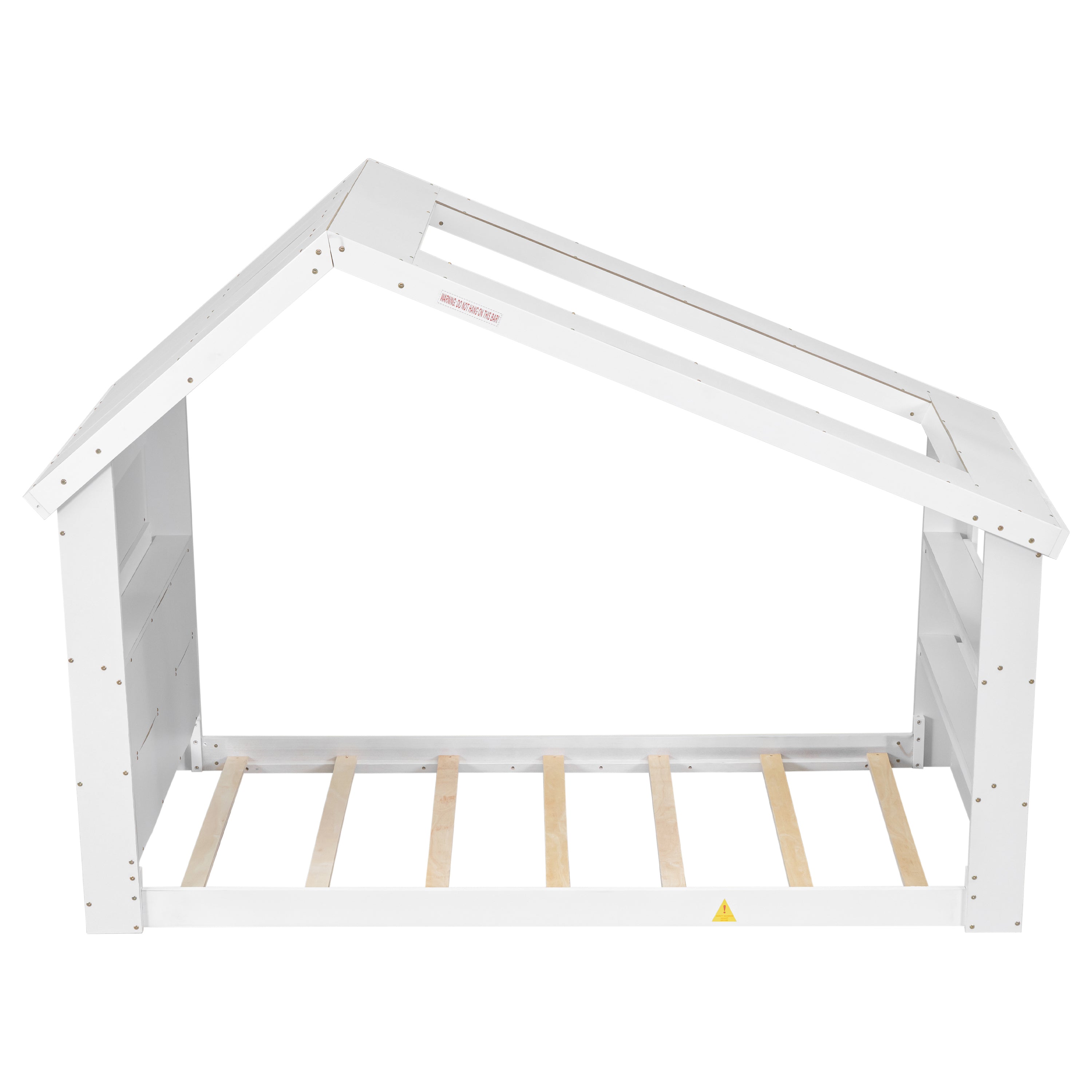 Twin House Floor Bed with Roof Window, LED Light,White