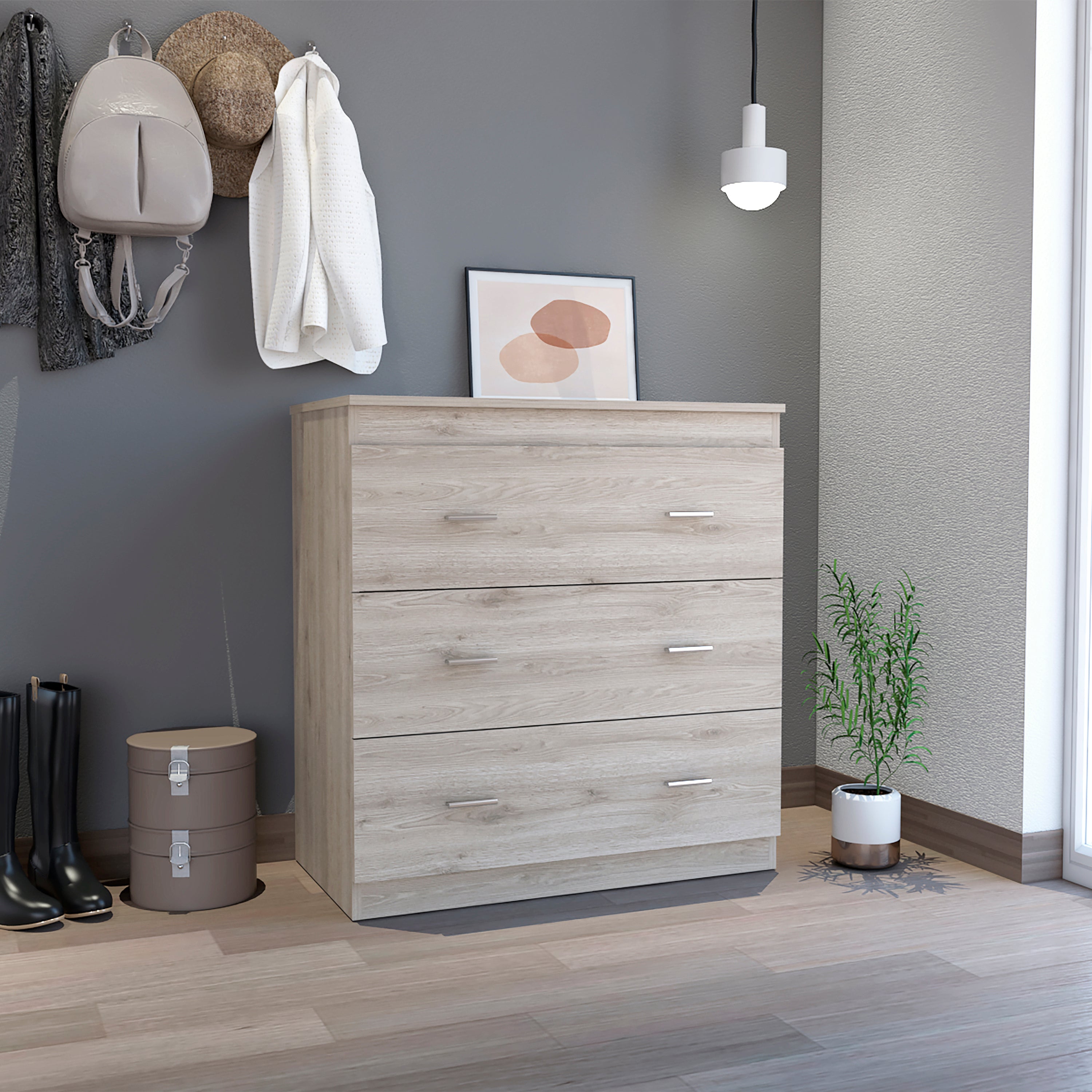 Calvetta 3-Drawer Dresser Light Grey