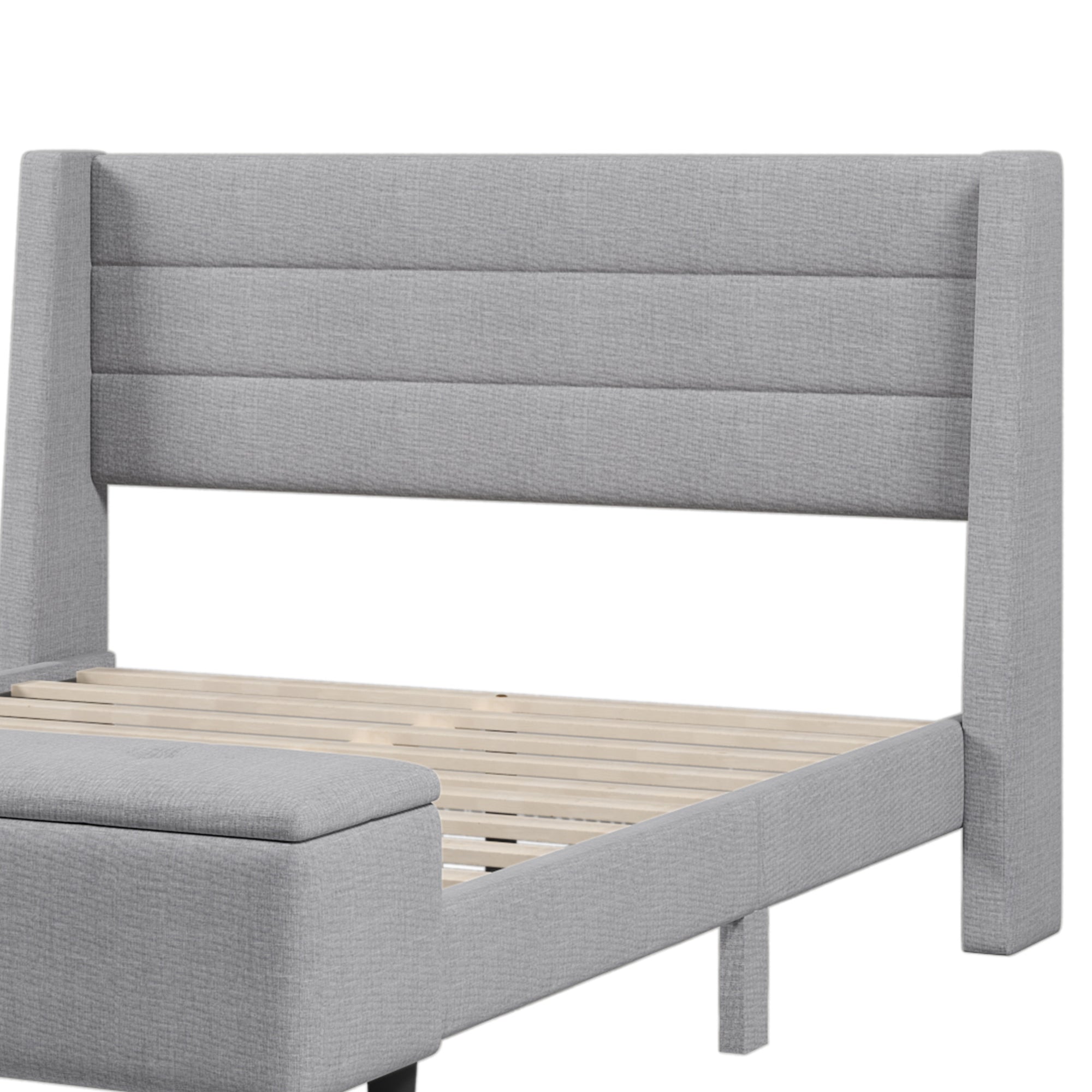 Upholstered Storage Bed Frame with Storage Ottoman Bench, No Box Spring Needed, Queen, Gray