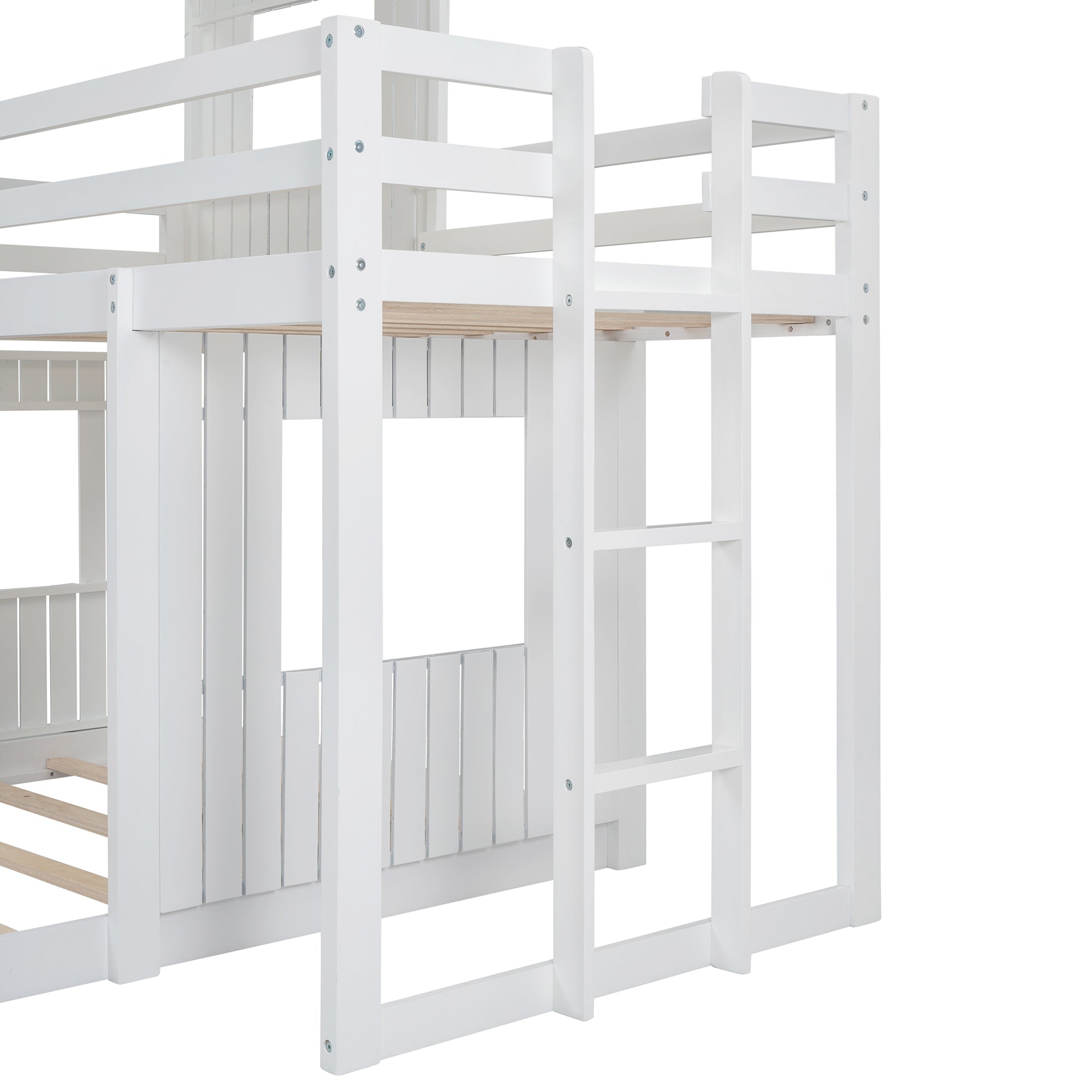 Wooden Twin Over Full Bunk Bed, Loft Bed with Playhouse, Farmhouse, Ladder and Guardrails, White( old sku: LT000027AAK )