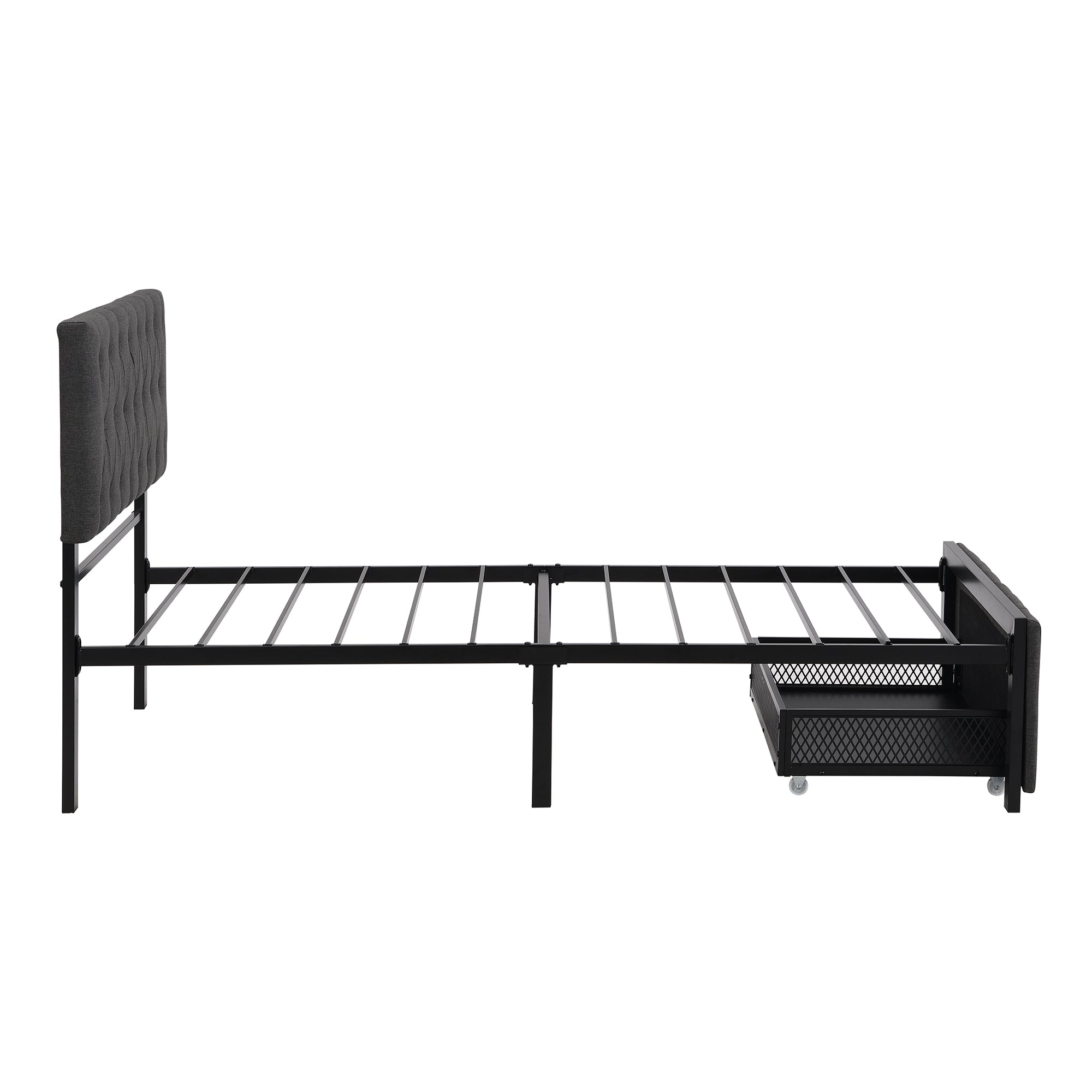 Twin Size Storage Bed Metal Platform Bed with a Big Drawer - Gray