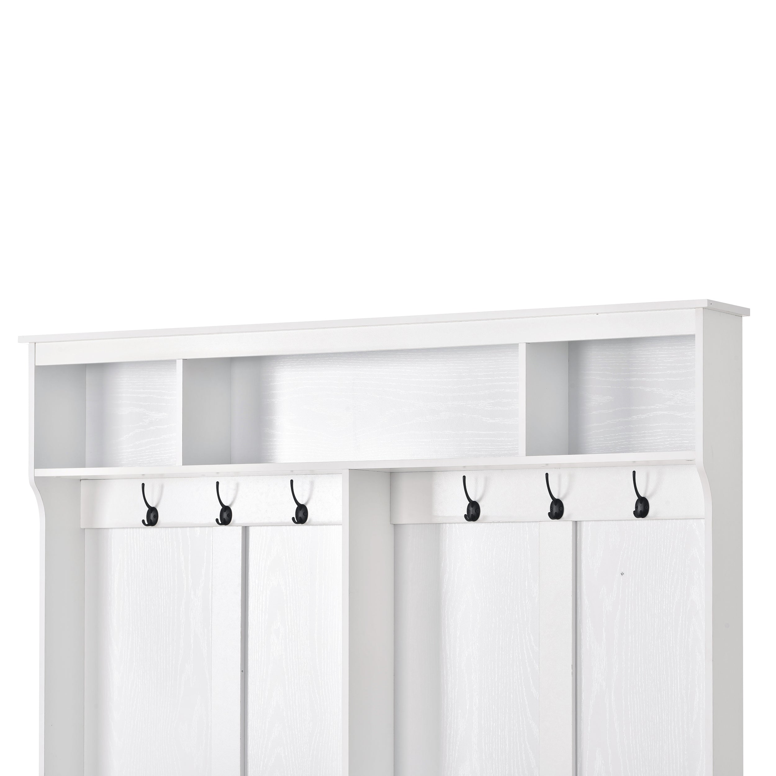 ON-TREND Modern Style Multiple Functions Hallway Coat Rack with Metal Black Hooks, Entryway Bench 60" Wide Hall Tree with Ample Storage Space and 24 Shoe Cubbies , White ( OLD SKU: WF286983AAK )