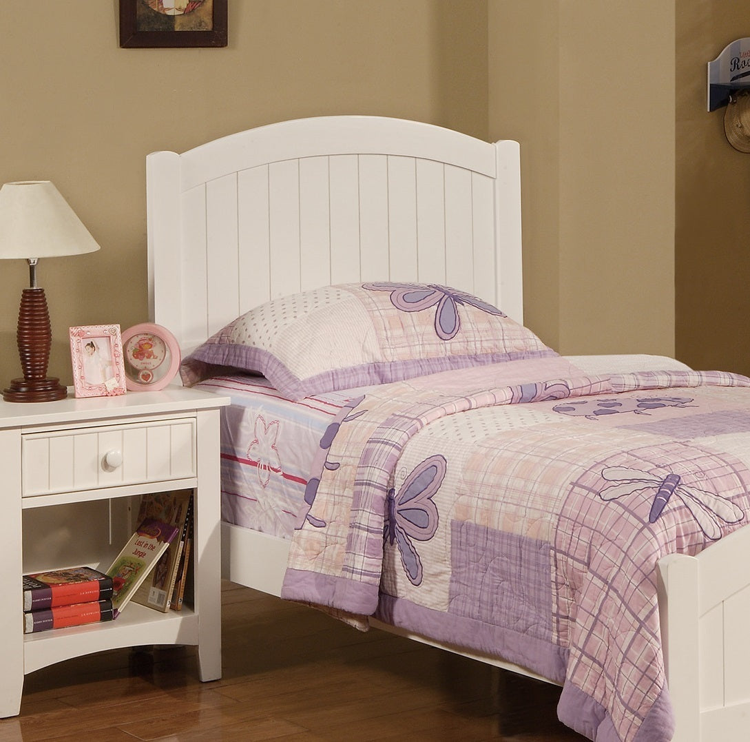 White Color Twin Size Bed Nightstand And Chest 3pc Set Bedroom Furniture Wooden Transitional Style Headboard