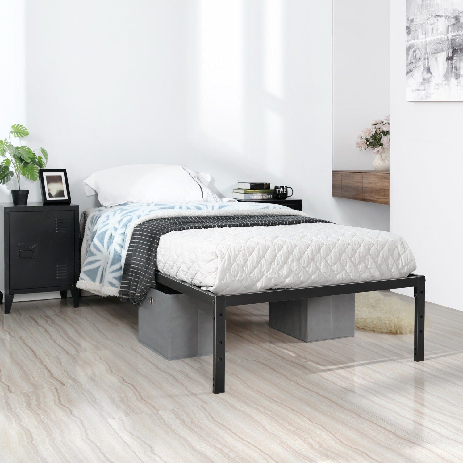 Metal Bed Frame Twin Size Single Platform Mattress Base,Metal Tube(twinsize, black) No Box Spring Needed