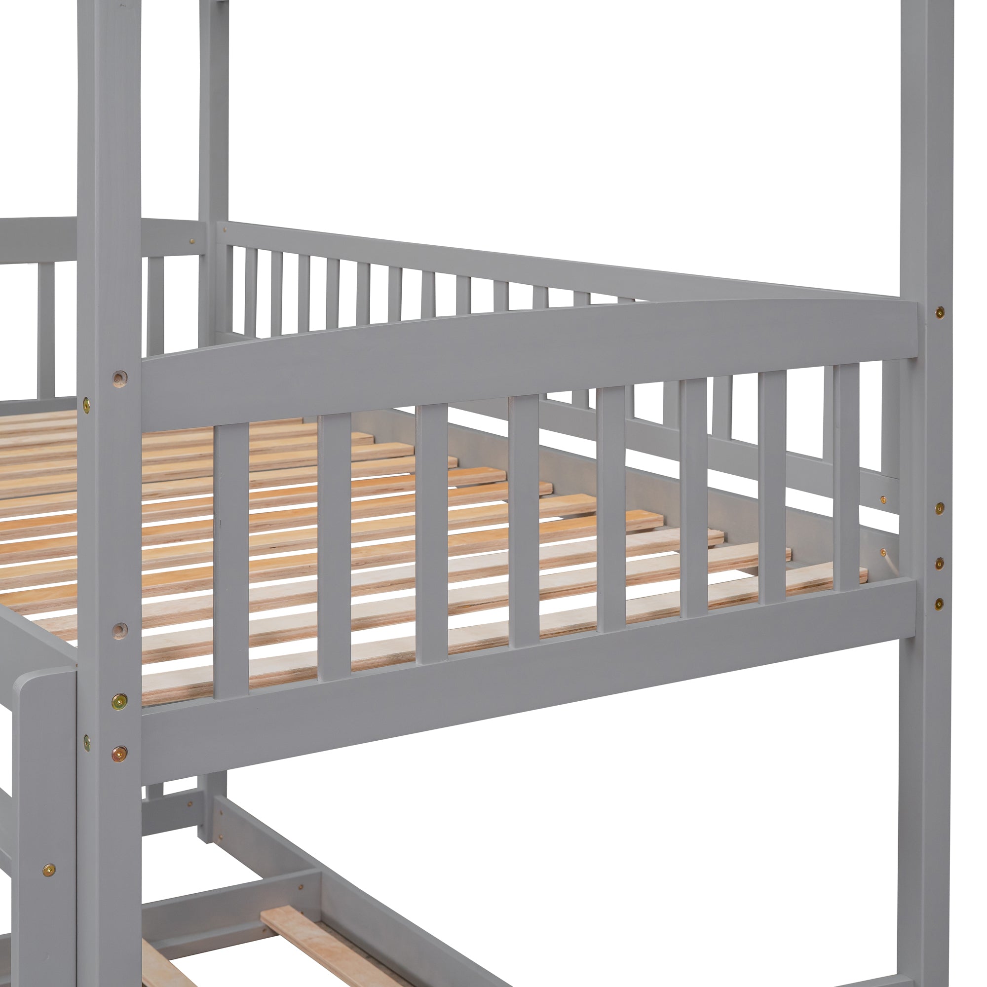 Twin Over Twin Bunk Bed with Slide, House Bed with Slide, Gray(OLD SKU: LT000214AAE)