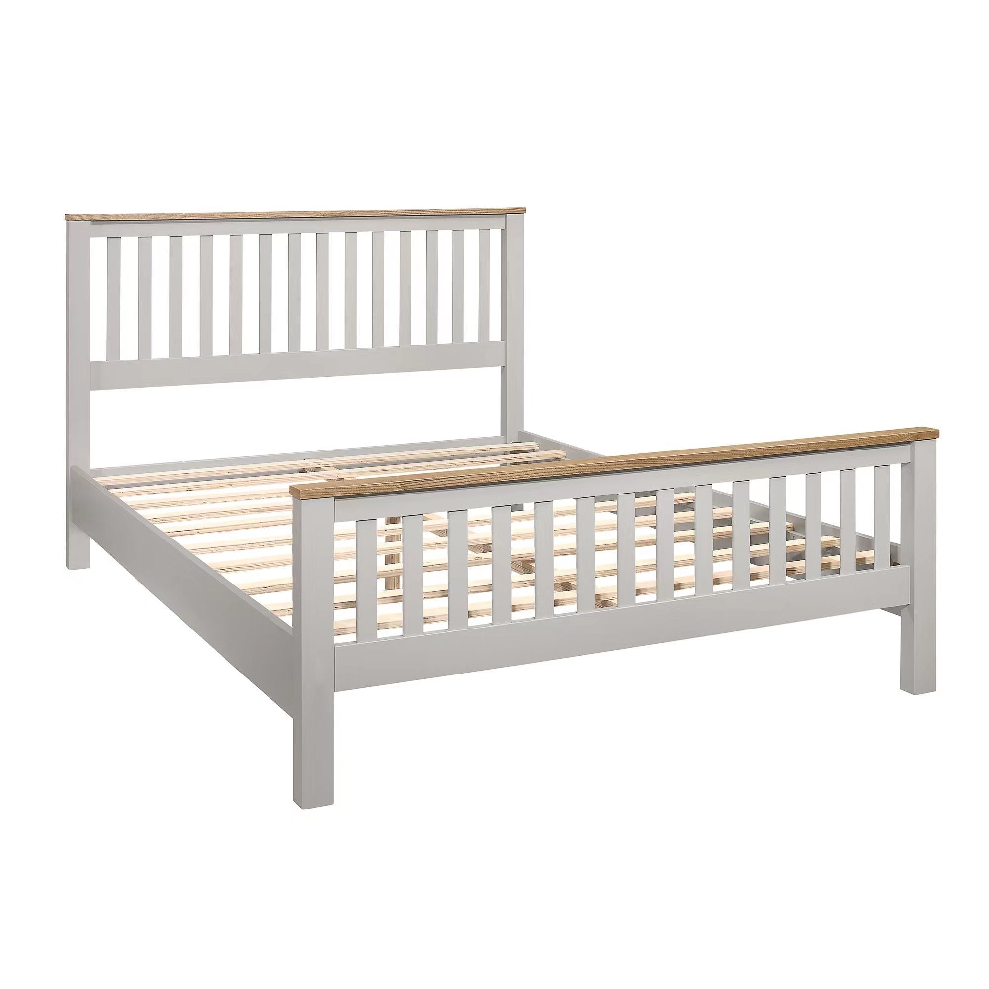 Country Gray Solid Platform Bed with Oak Top, Queen