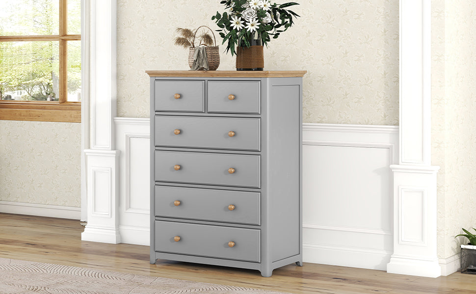 Rustic Wooden Chest with 6 Drawers,Storage Cabinet for Bedroom,Gray+Natrual