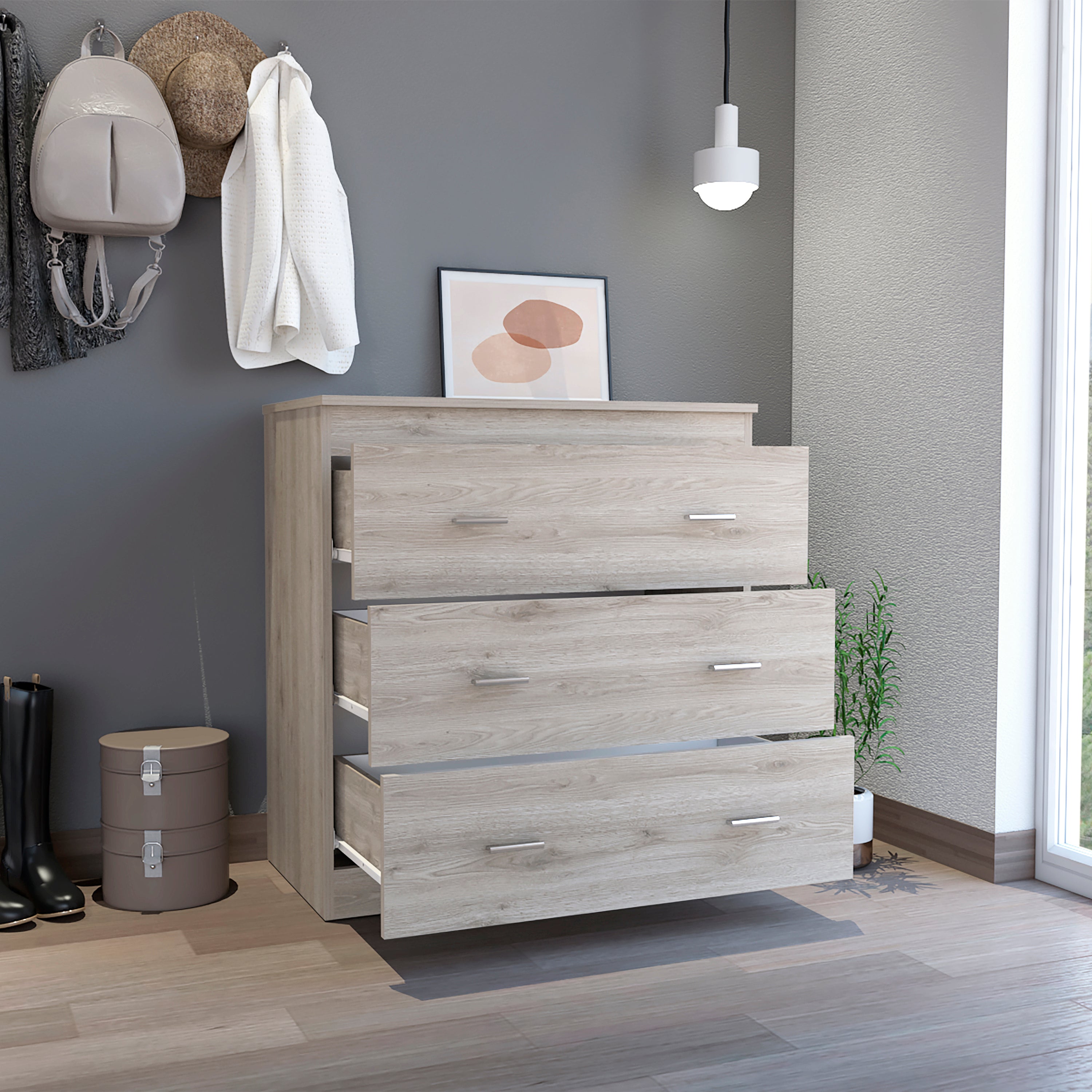 Calvetta 3-Drawer Dresser Light Grey