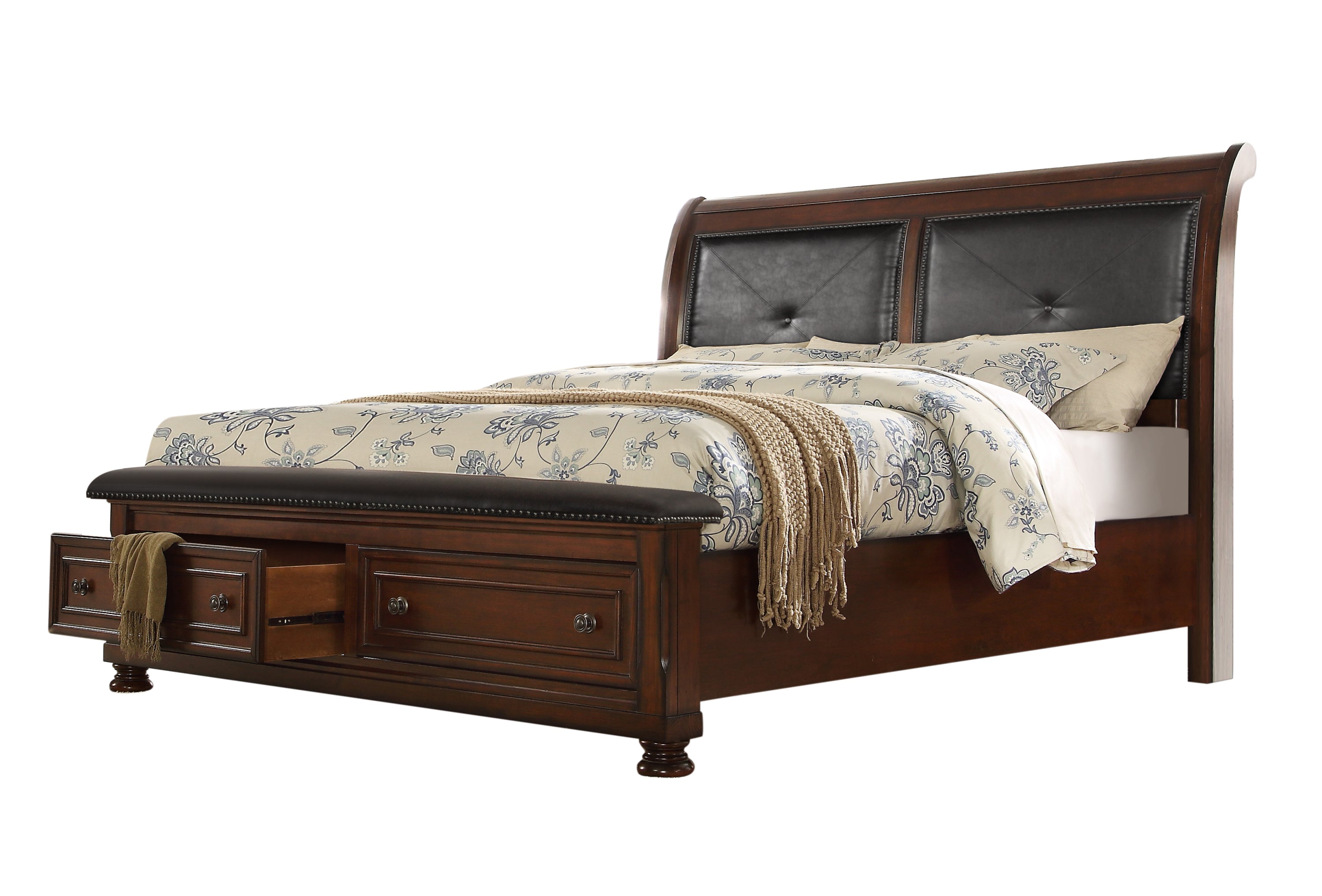 Austin Queen 4 Pc Storage Bedroom Set Made with Dark Wood in Walnut