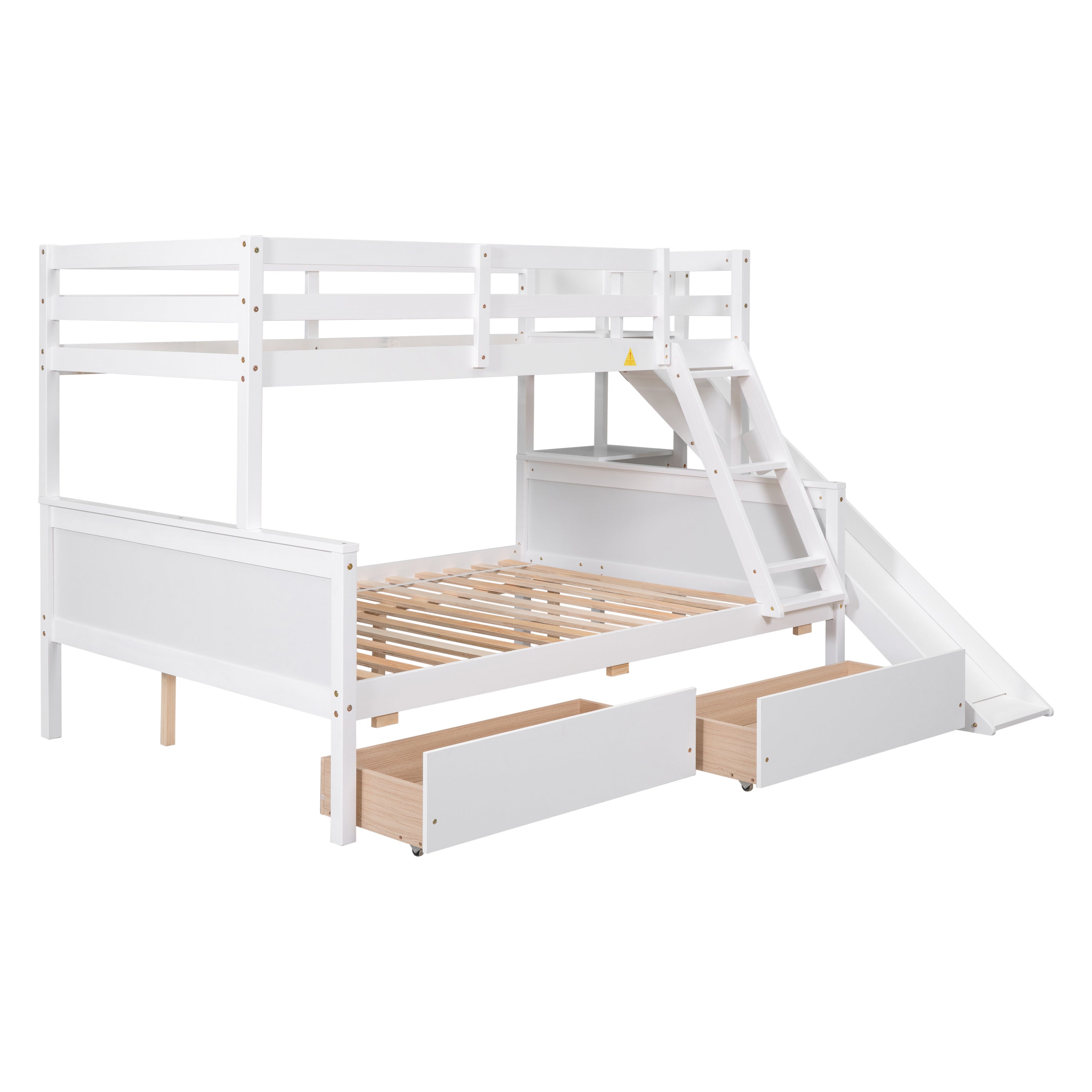 Twin over Full Bunk Bed with 2 Drawers,Slide,Shelves White