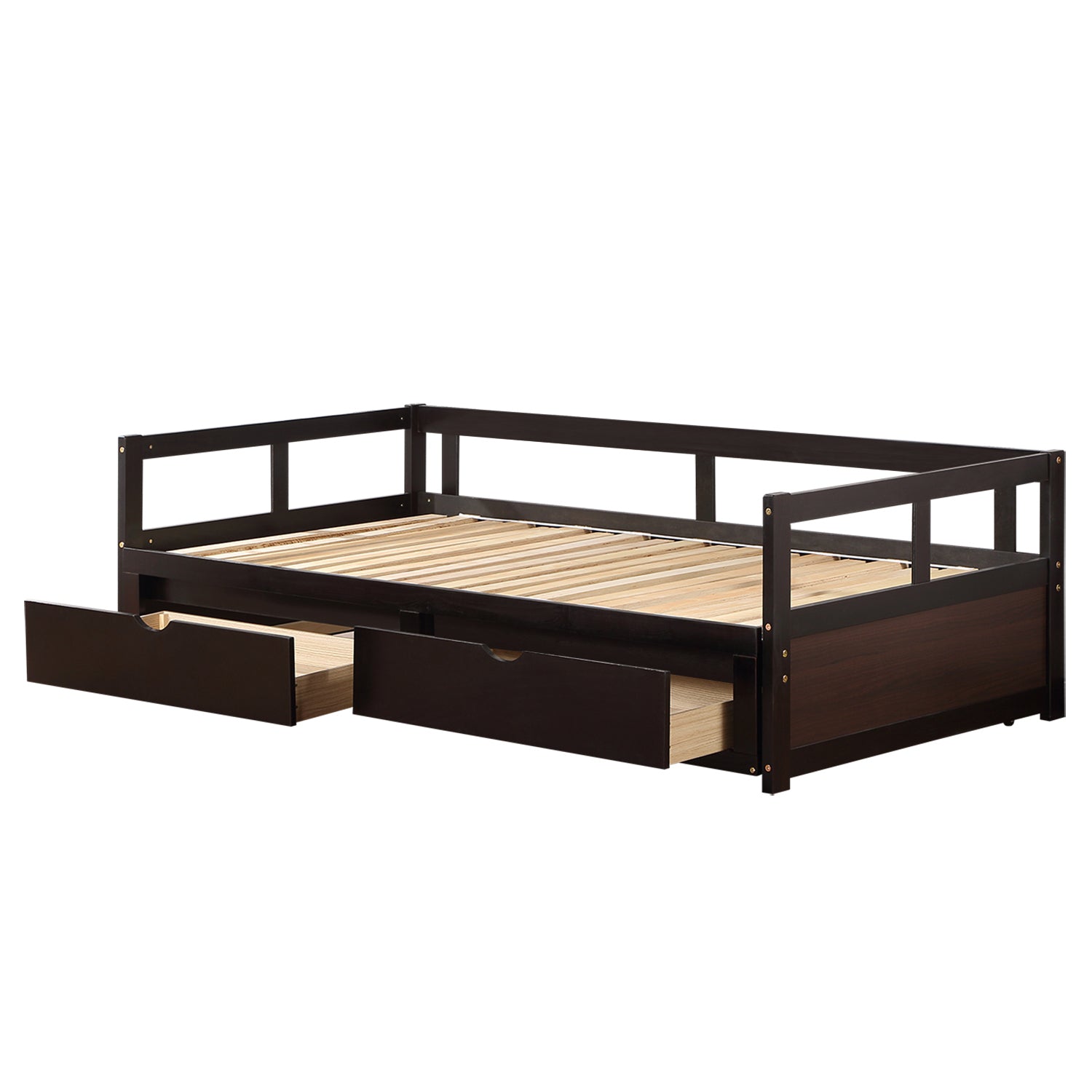 Wooden Daybed with Trundle Bed and Two Storage Drawers , Extendable Bed Daybed,Sofa Bed for Bedroom Living Room,Espresso