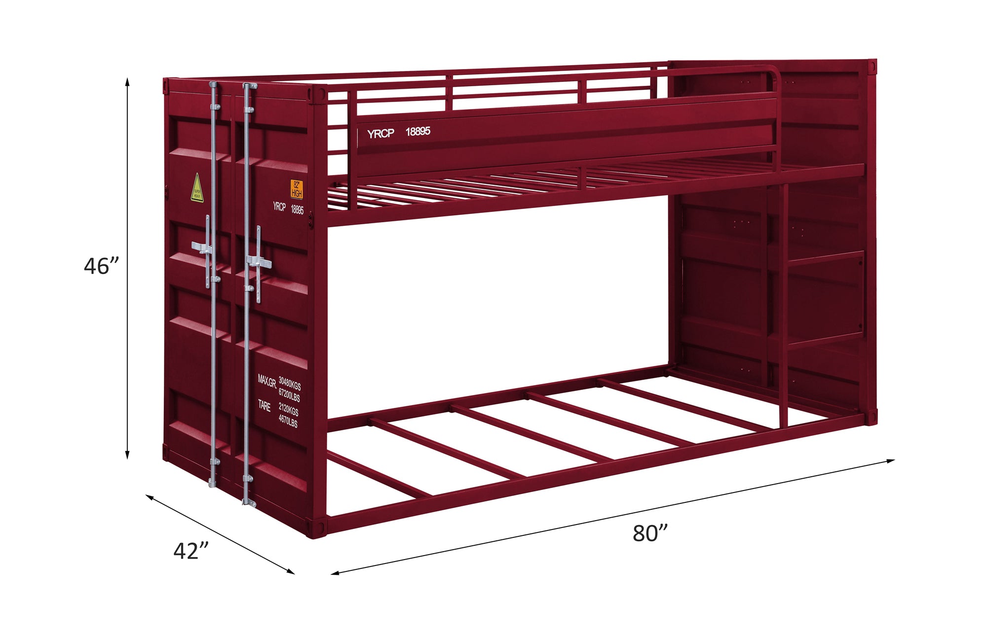 ACME Cargo Twin/Twin Bunk Bed, Red Finish 38280