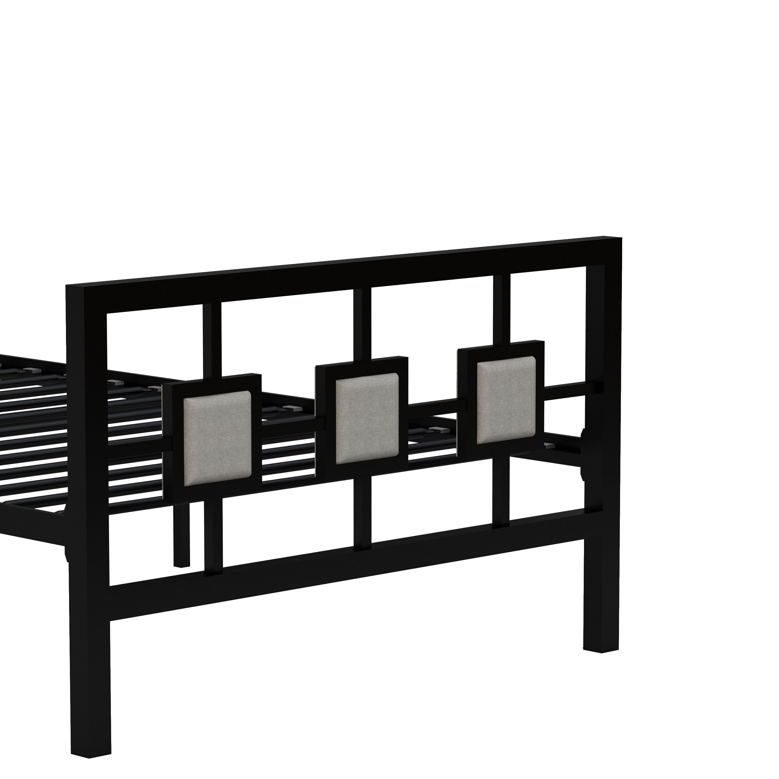 Metal Bed Frame Twin  Size Platform No Box Spring Needed with Square design Headboard and Footboard