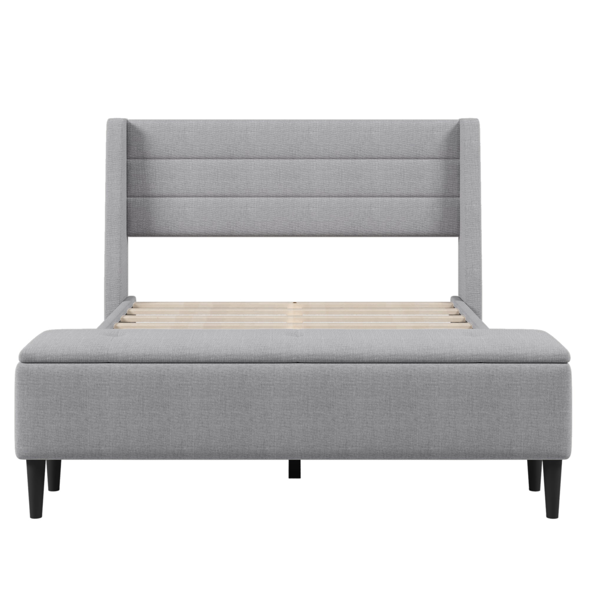 Upholstered Storage Bed Frame with Storage Ottoman Bench, No Box Spring Needed, Queen, Gray