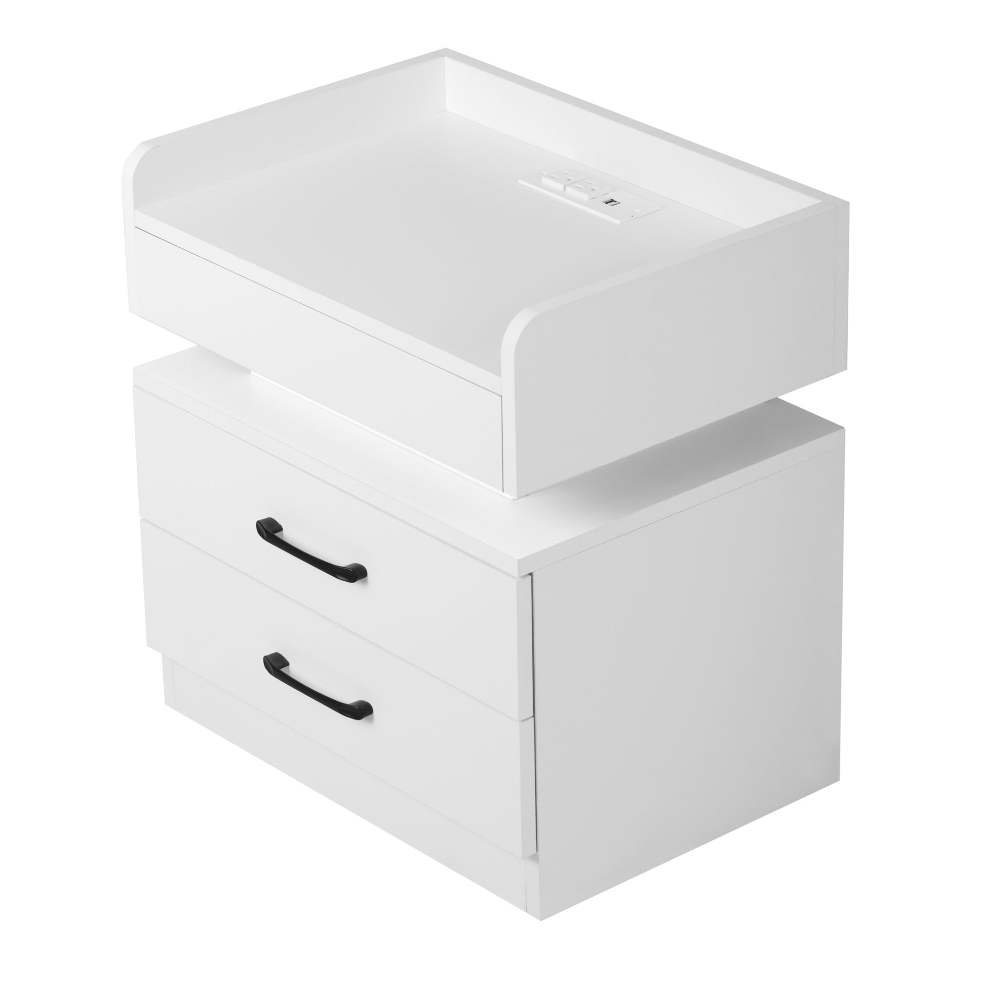 Nightstand with 2 Drawers,USB Charging Ports and Remote Control LED Light-White