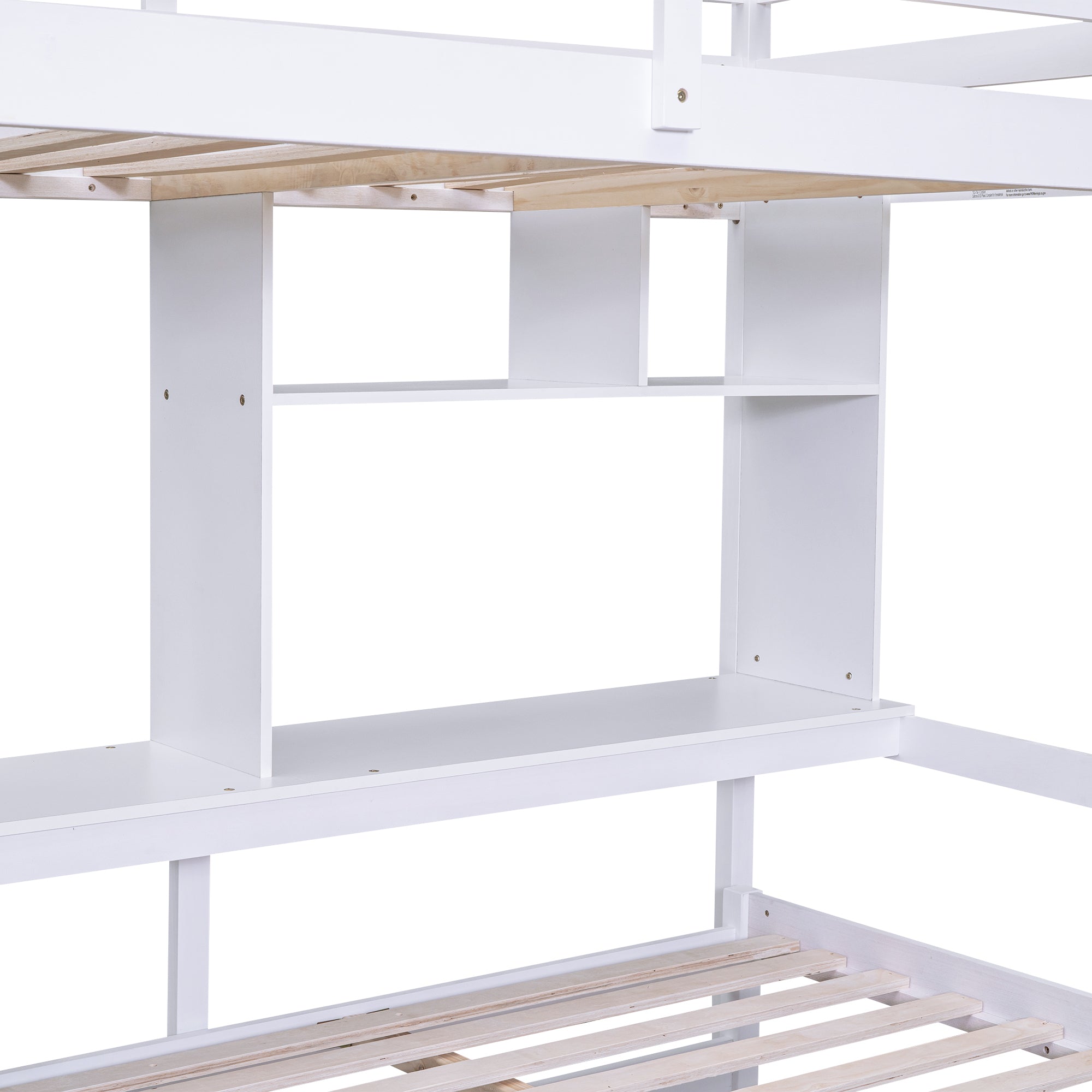 Twin over Full Bunk Bed with Storage Staircase, Desk, Shelves and Hanger for Clothes, White