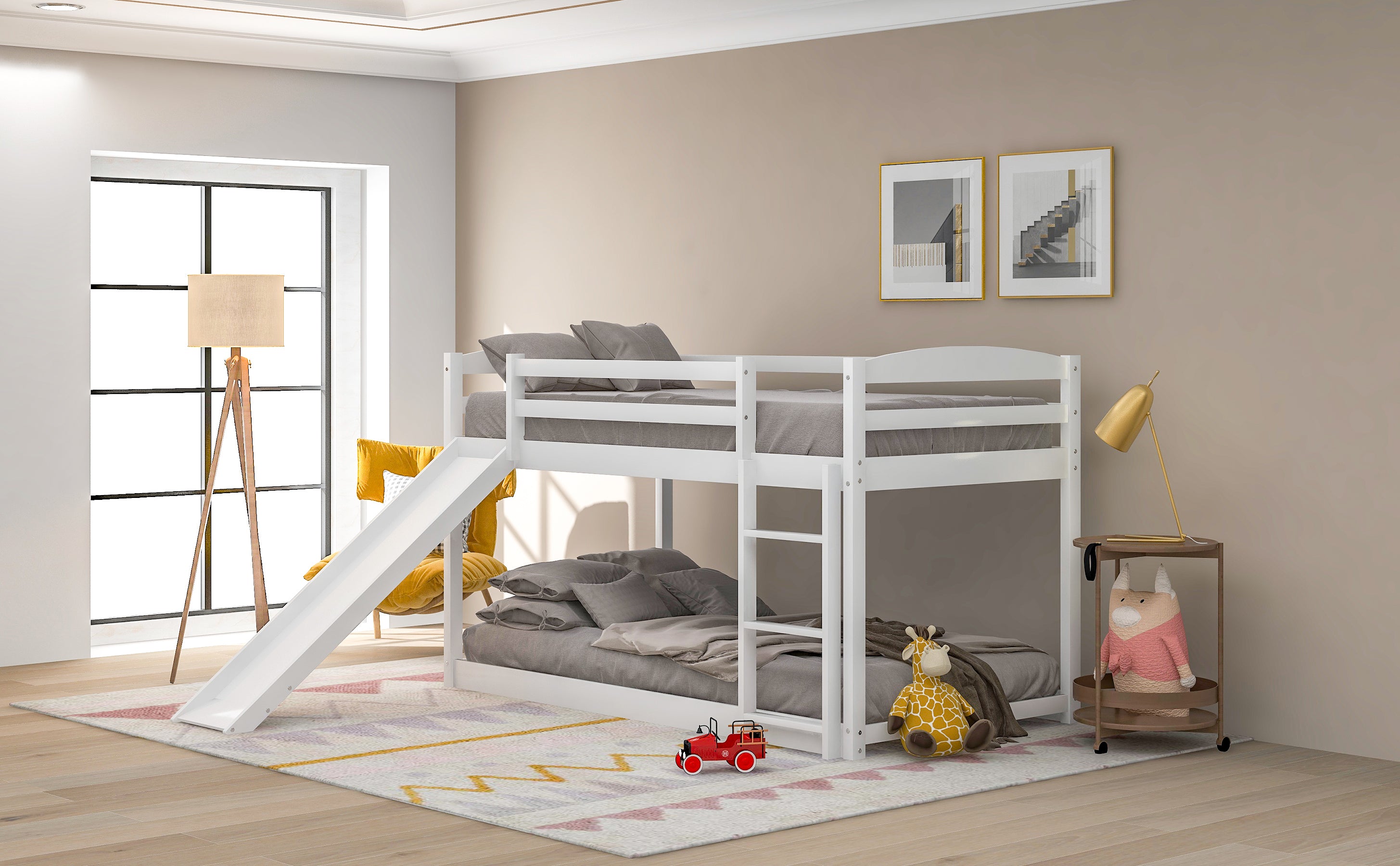 Twin over Twin Bunk Bed with Convertible Slide and Ladder , White(Old SKU:WF281725AAK)