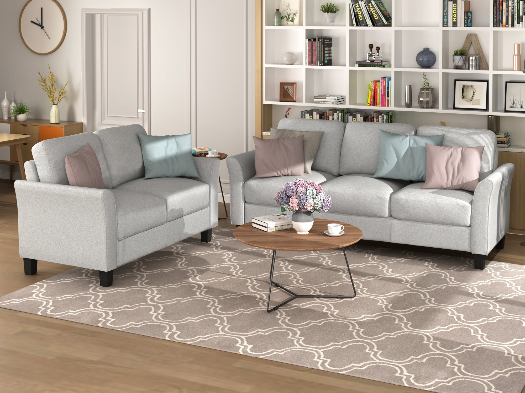 Living Room Furniture Loveseat Sofa and 3-seat  sofa (Light Gray)