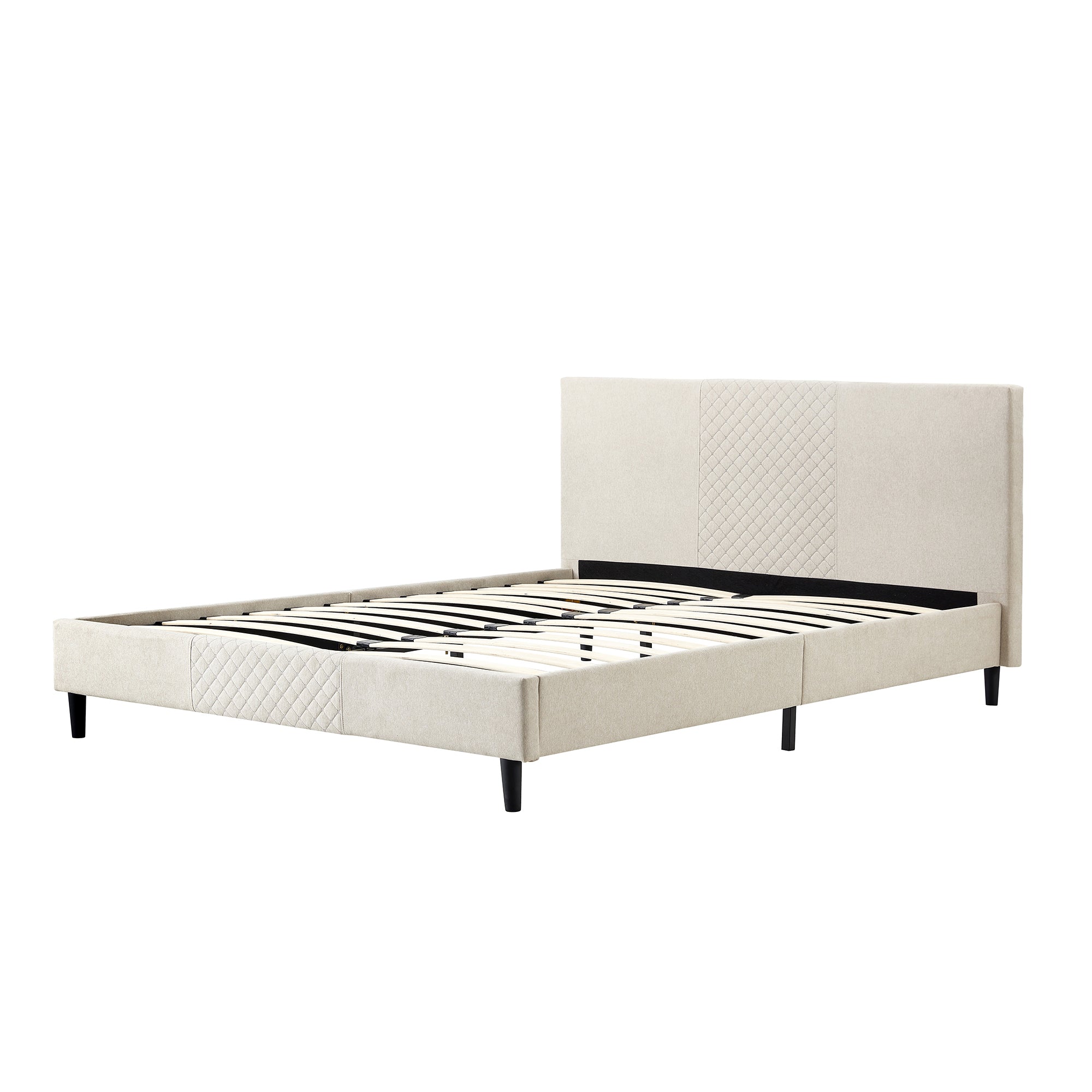 Queen Bed Frame/Velvet Upholstered Bed Frame with Diamond grid Channel Tufted Headboard/Strong Wooden Slats/Platform Bed Frame/Mattress Foundation/Box Spring Optional/Easy Assembly/Beige