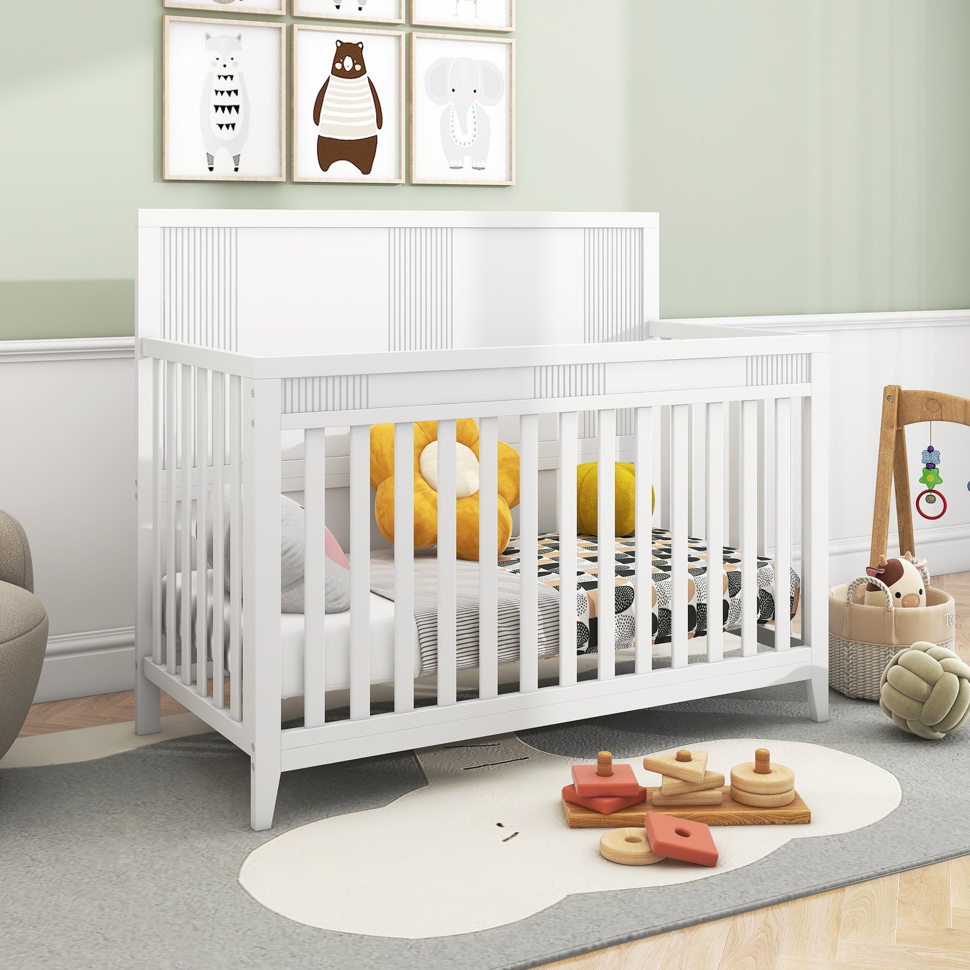 Certified Baby Safe Crib, Pine Solid Wood, Non-Toxic Finish, Snow White