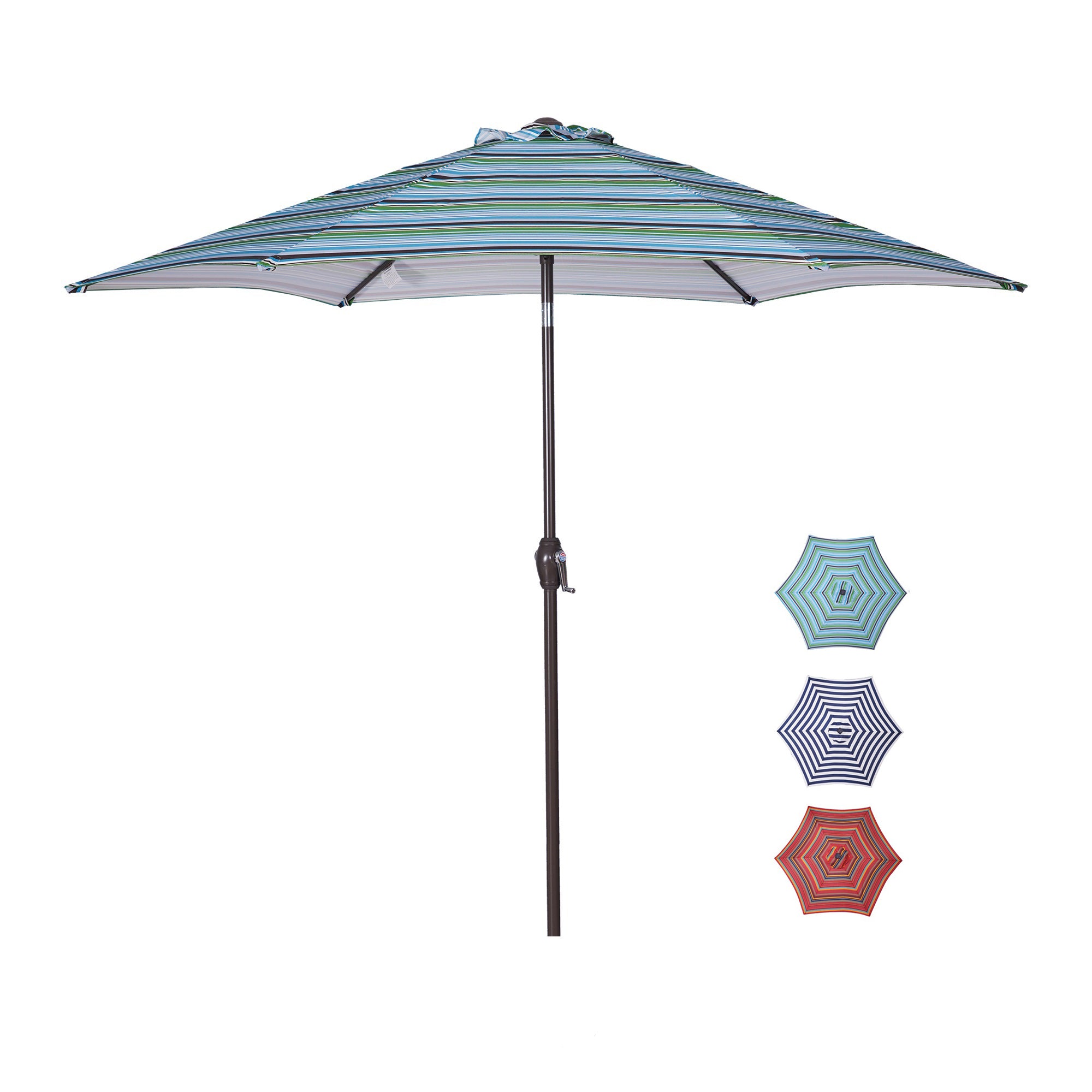 Outdoor Patio 8.6-Feet Market Table Umbrella with Push Button Tilt and Crank, Blue Stripes[Umbrella Base is not Included]