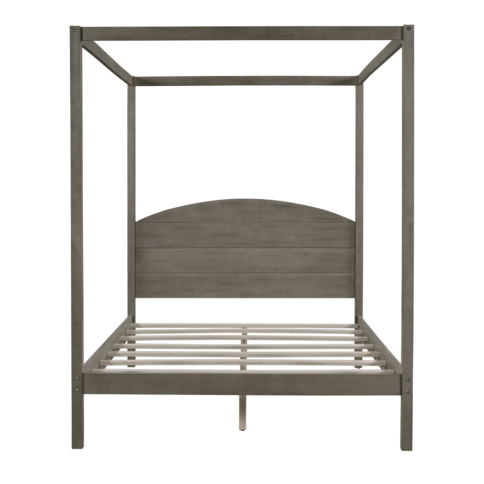 Full Size Canopy Platform Bed with Headboard and Support Legs,Brown Wash