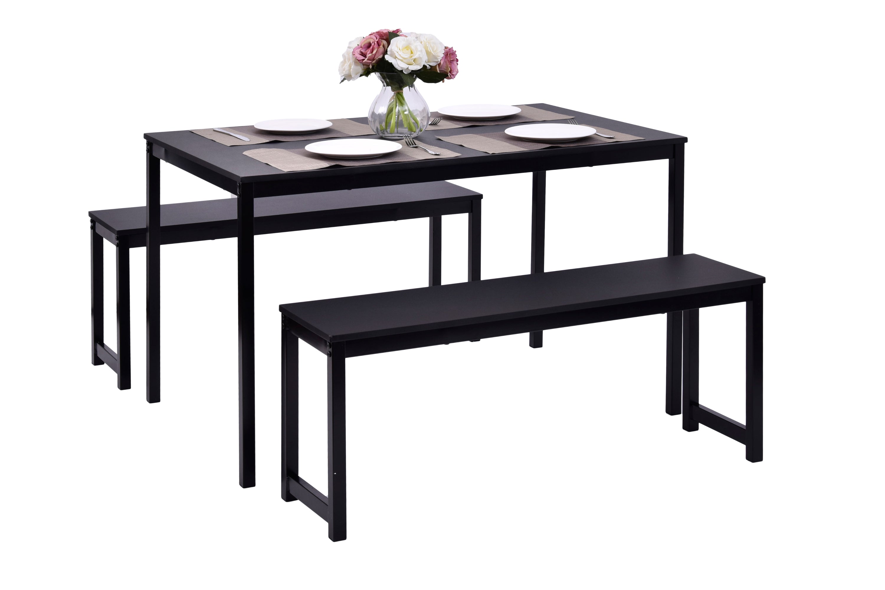 U_STYLE 3 Piece Dining set with Two benches, Modern Dining Room Furniture